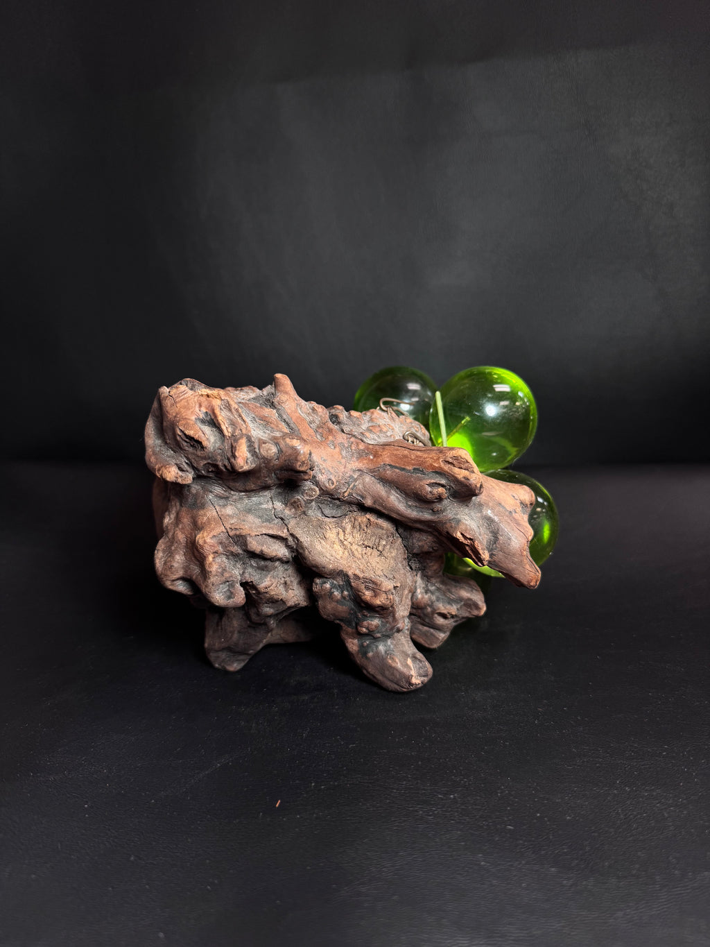 Vintage Green Lucite Grape Cluster on Driftwood