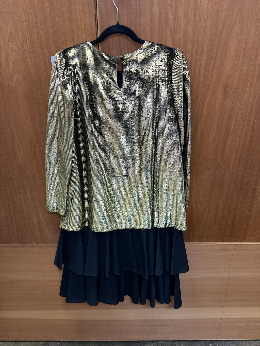 Vintage TJ Collection Metallic Gold & Black Tiered Evening Dress