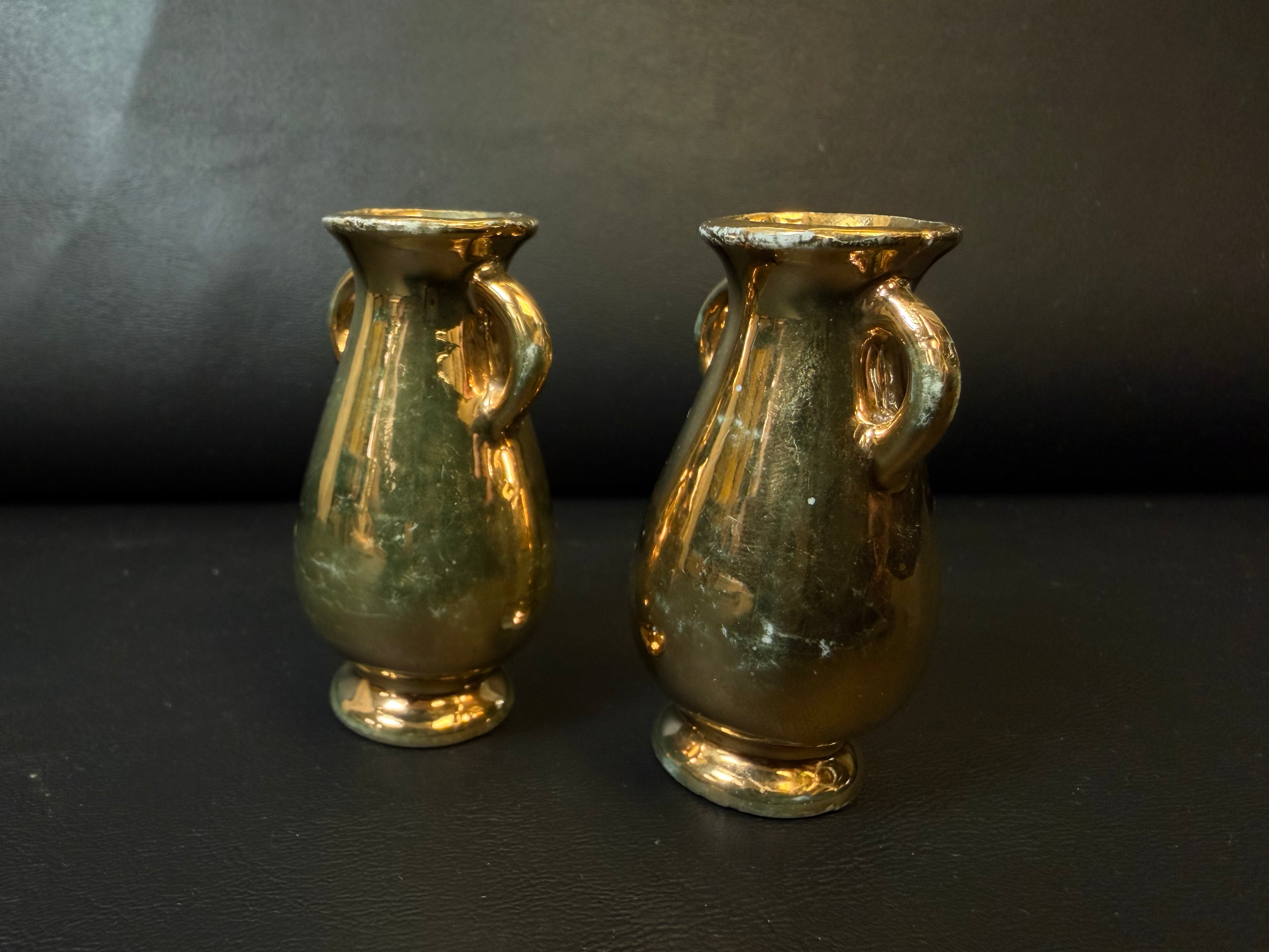 Vintage Gold-Toned Amphora Bud Vases – Set of 2