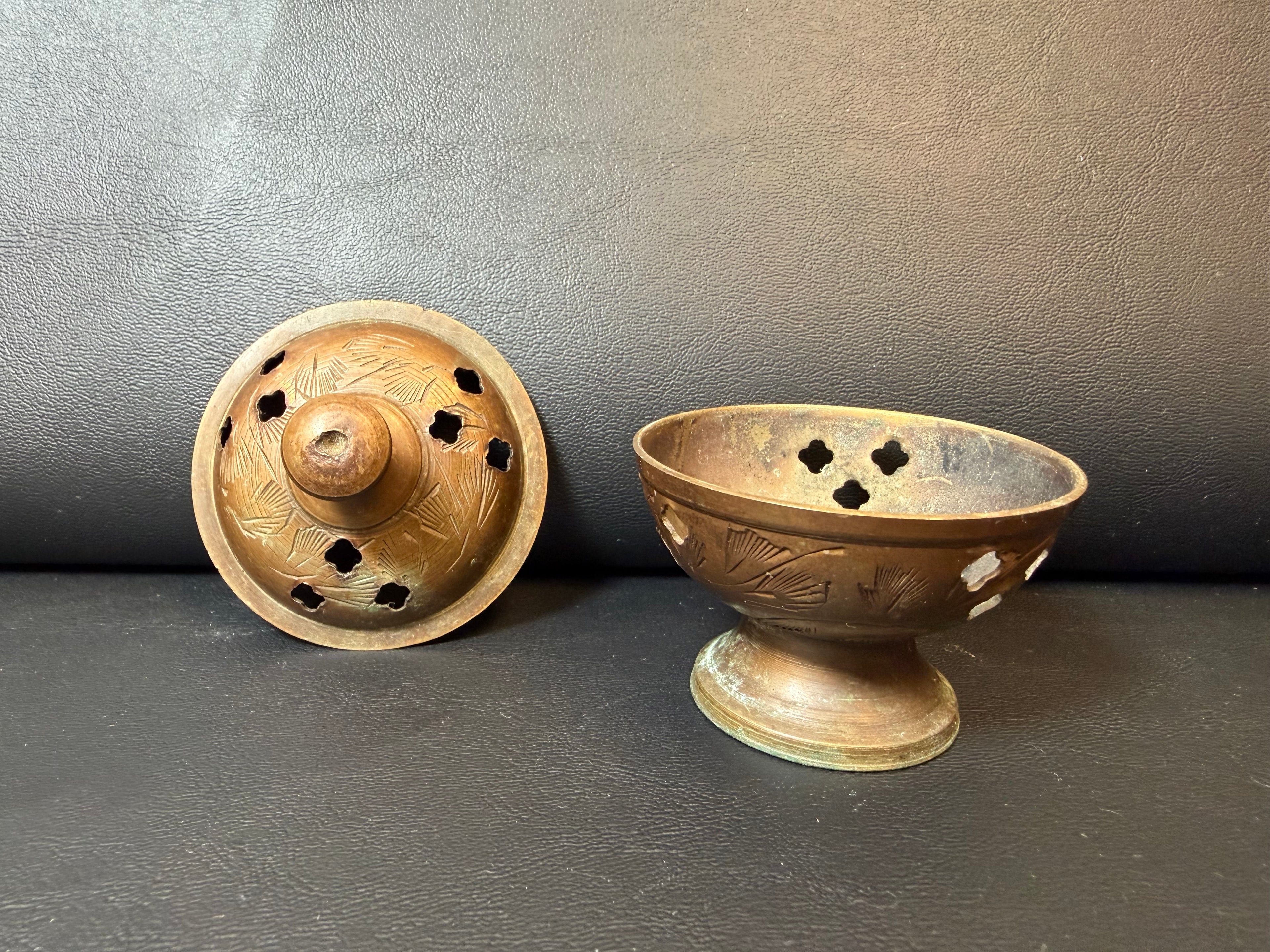 Vintage Etched Brass Incense Burner / Censer