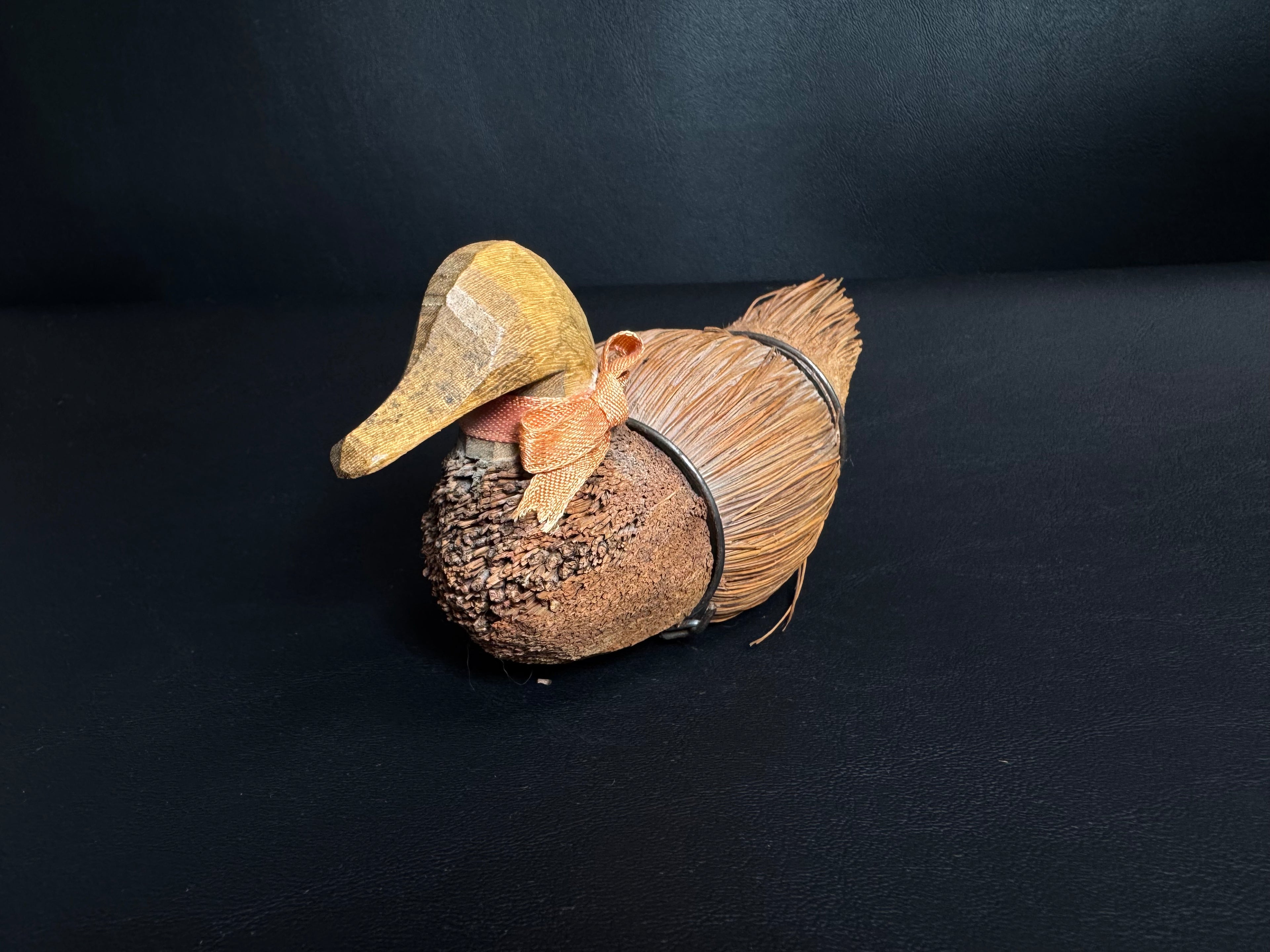 Vintage Handcrafted Pine Needle and Wood Duck Figurine