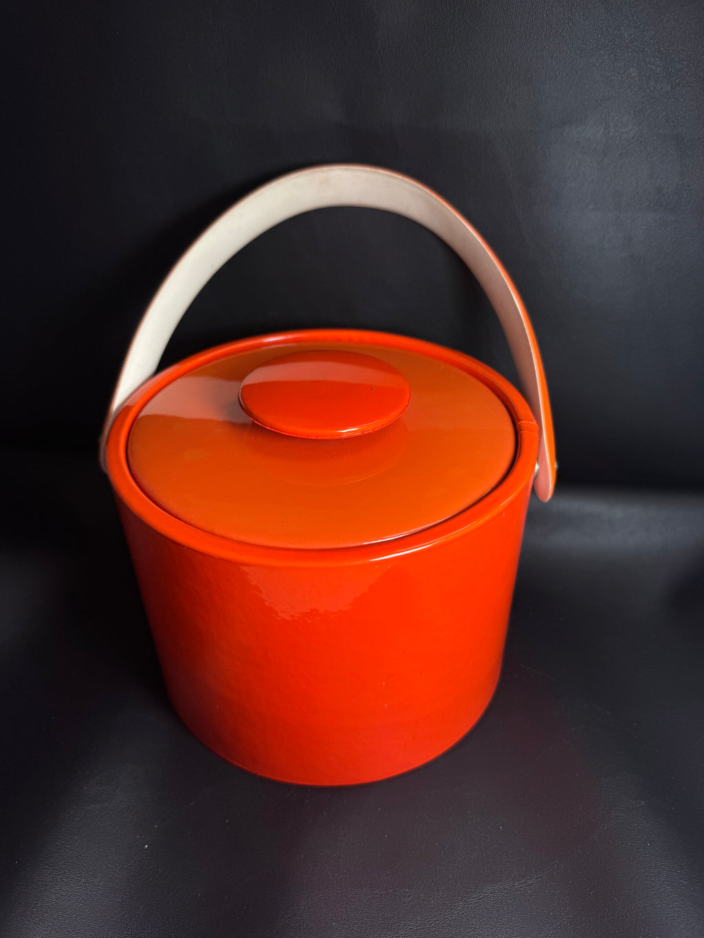 Vintage Mid-Century Modern Atomic Orange Vinyl Ice Bucket – Retro Barware