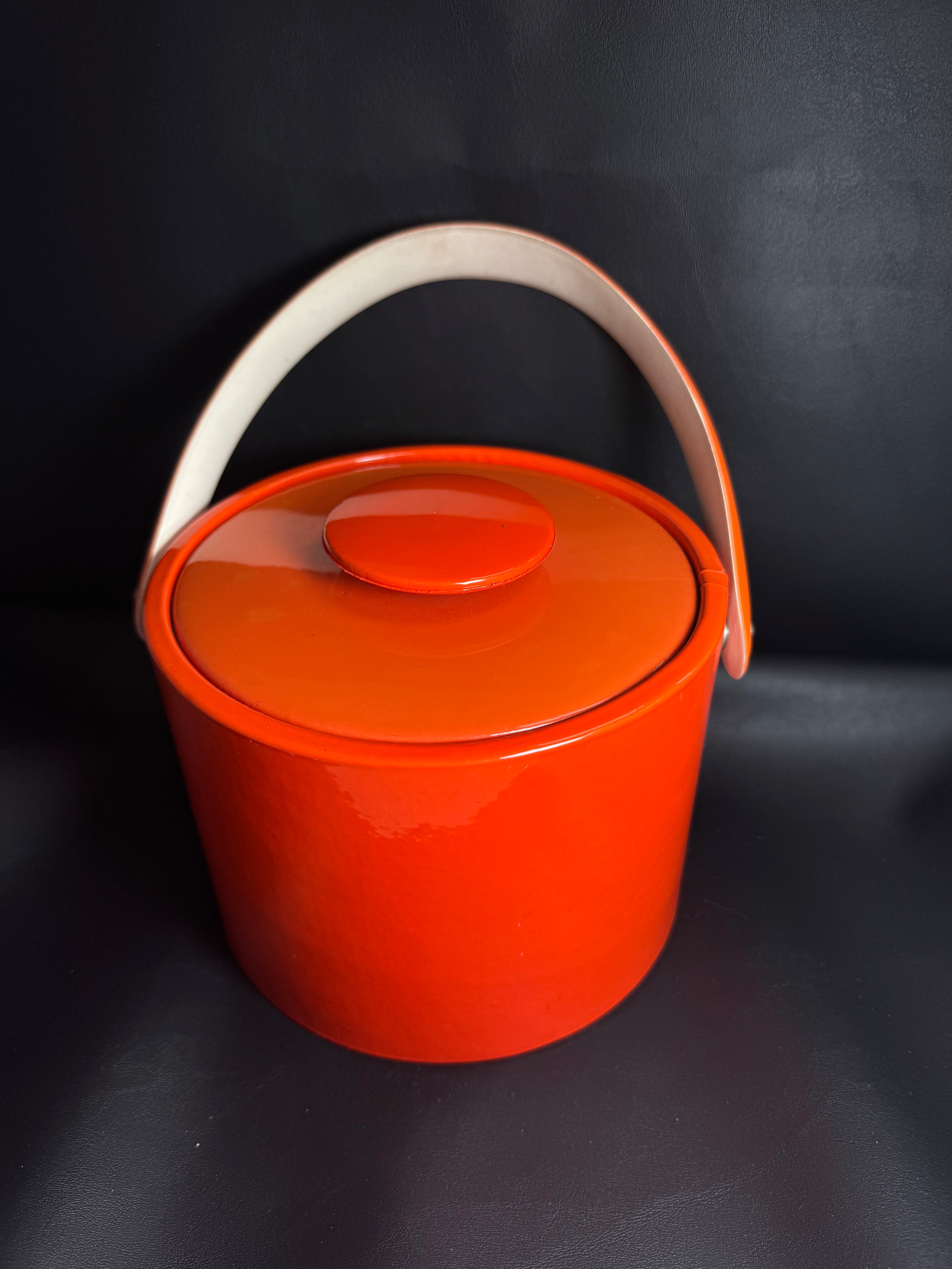 Vintage Mid-Century Modern Atomic Orange Vinyl Ice Bucket – Retro Barware