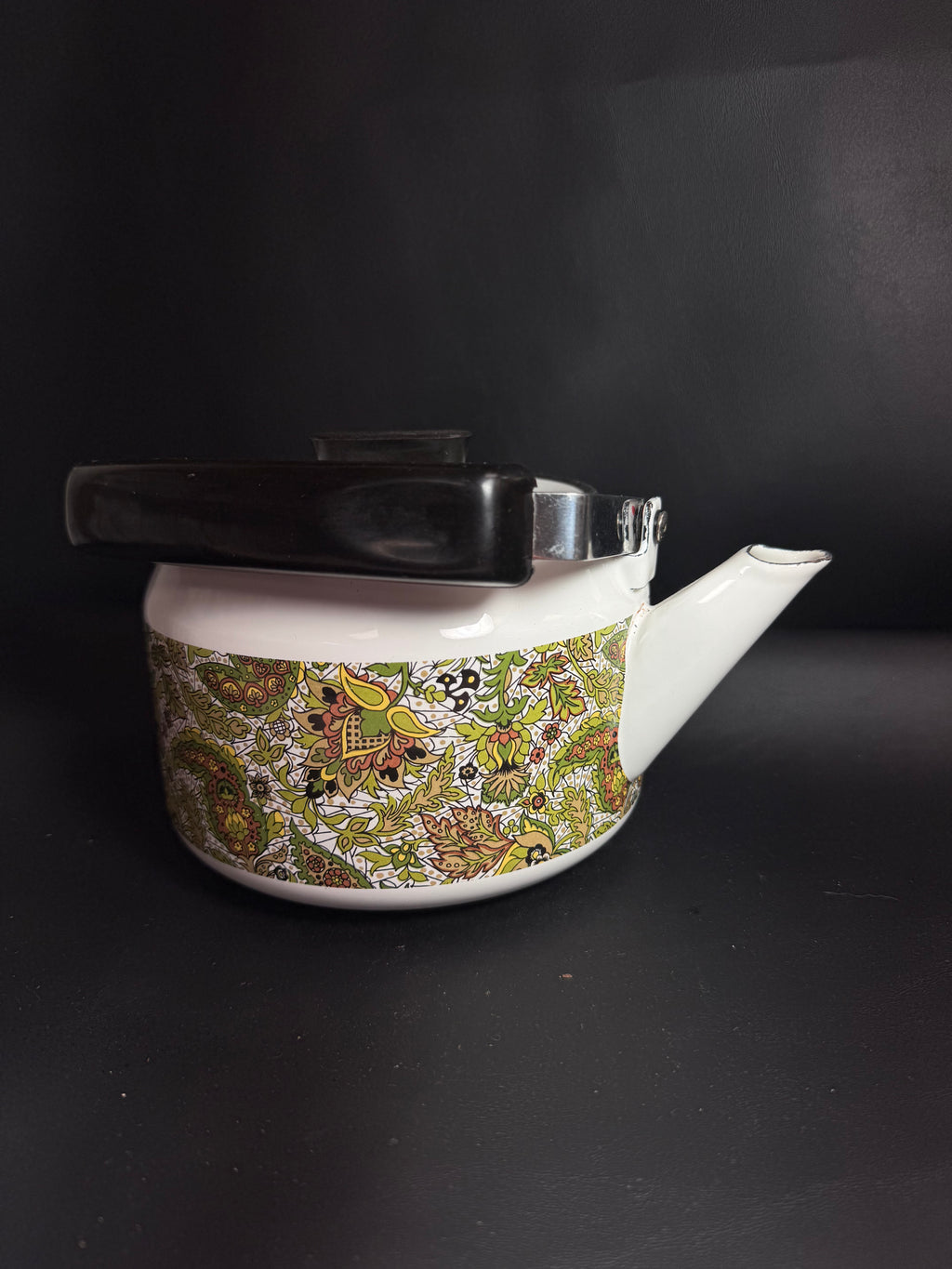 Vintage 1970s Enamel Paisley Tea Kettle