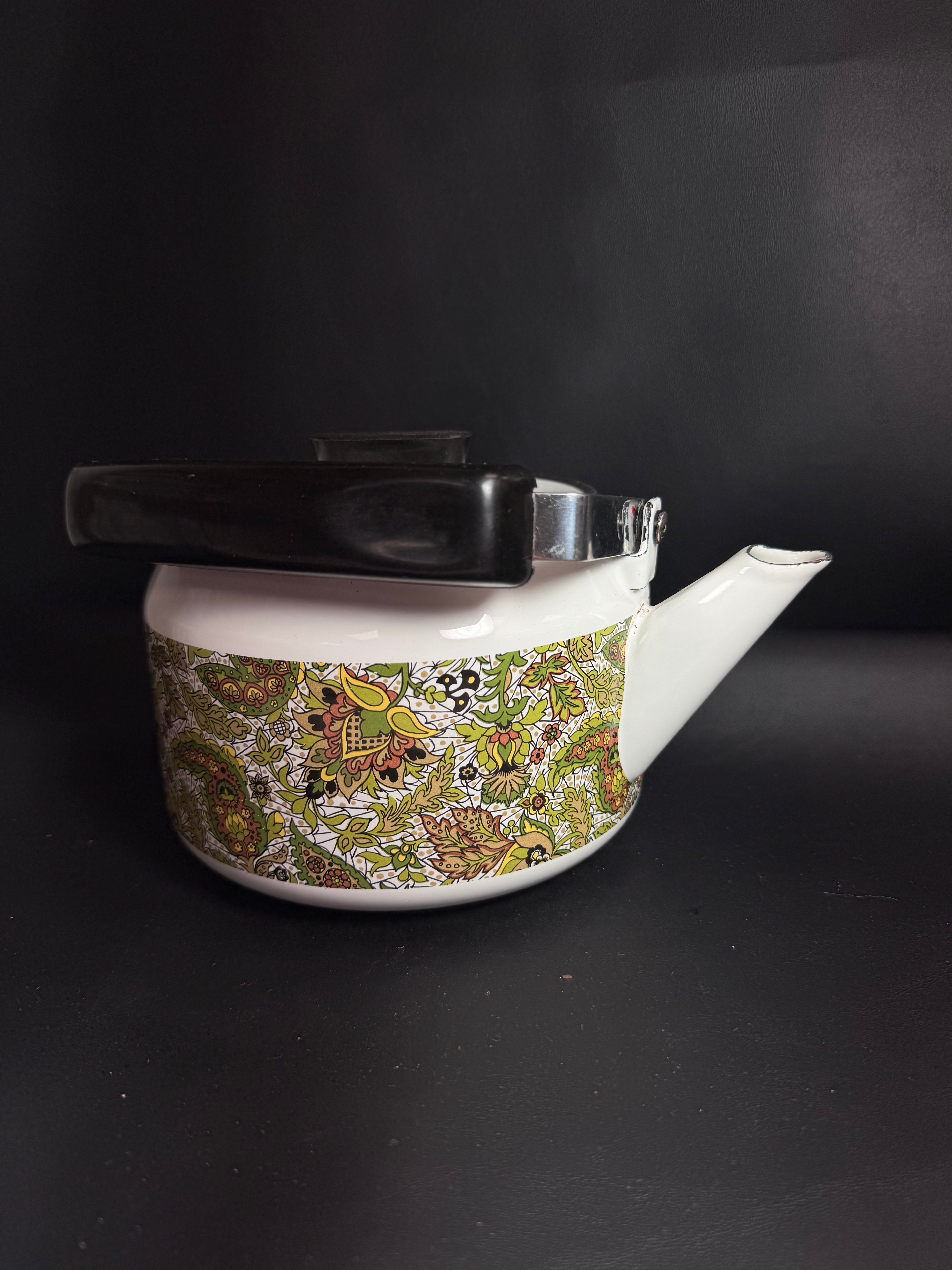 Vintage 1970s Enamel Paisley Tea Kettle