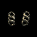 Silver Tone Triple Curb Link Stud Earrings
