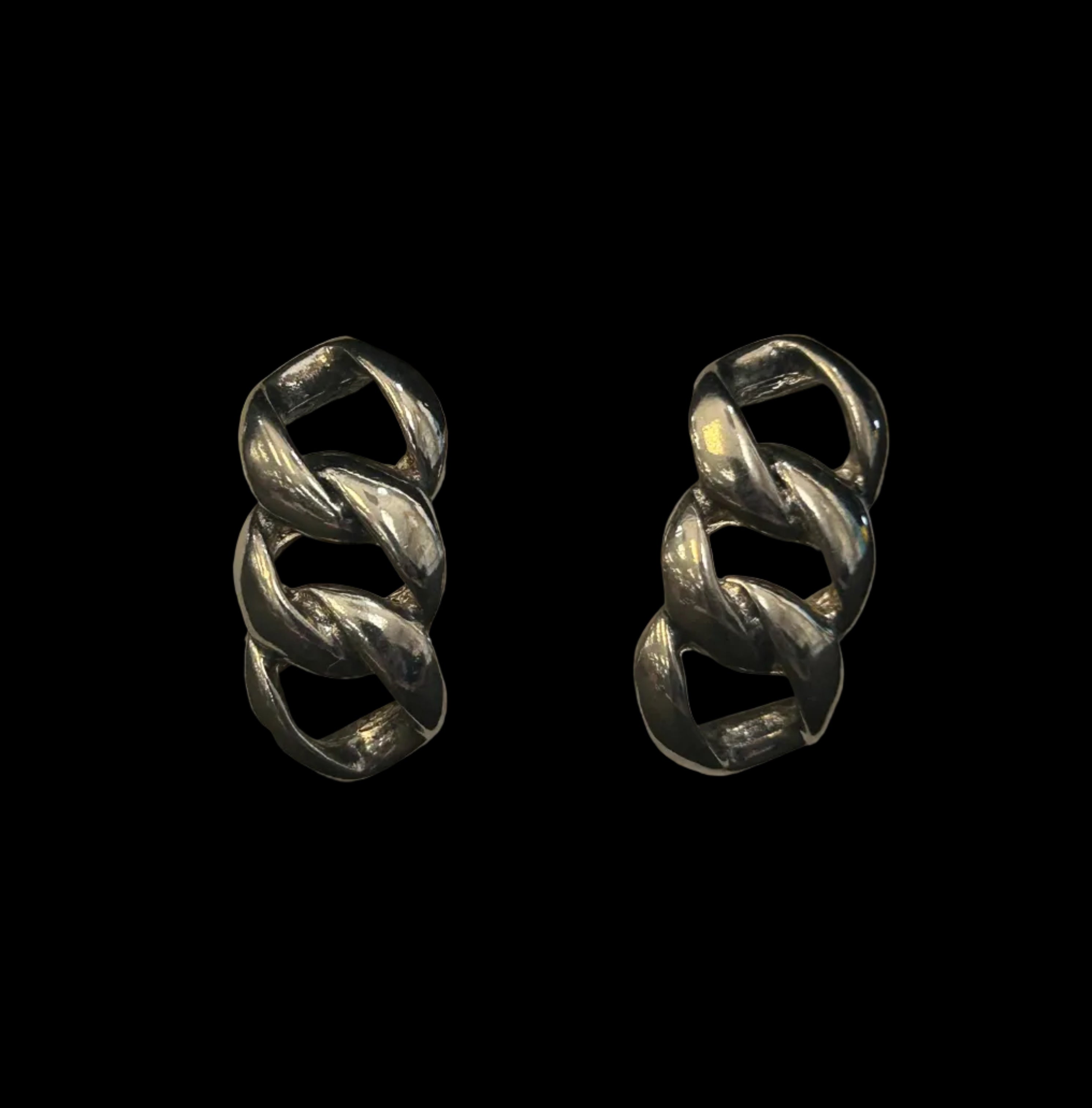 Silver Tone Triple Curb Link Stud Earrings