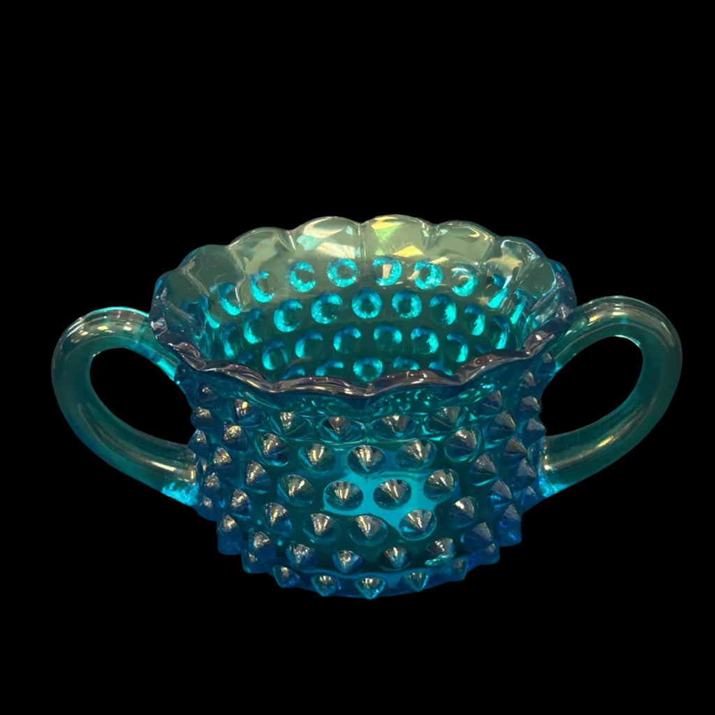 Vintage L.E. Smith Aqua Blue Hobnail Sugar Bowl