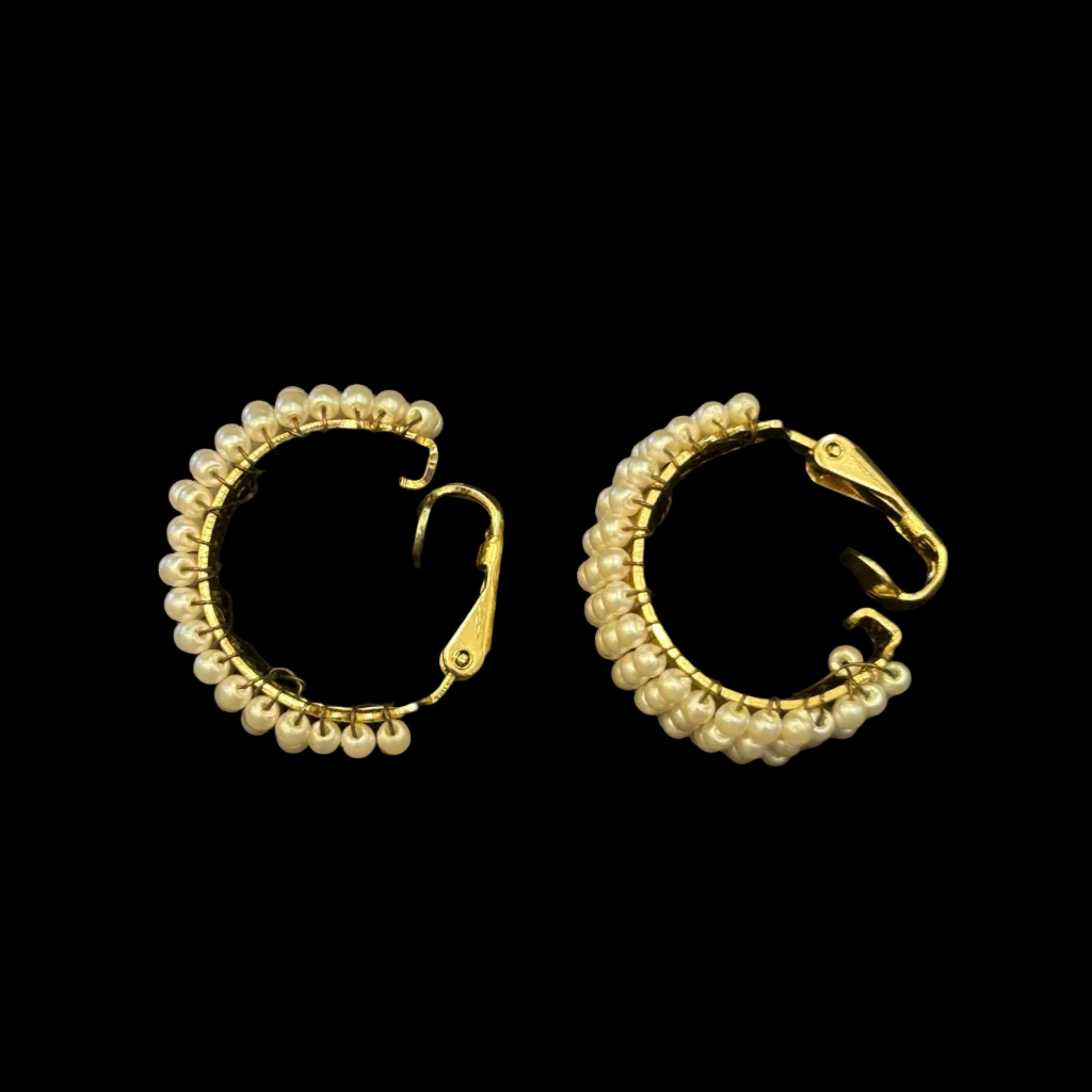 Vintage Beaded Faux Pearl Hoop Clip-On Earrings