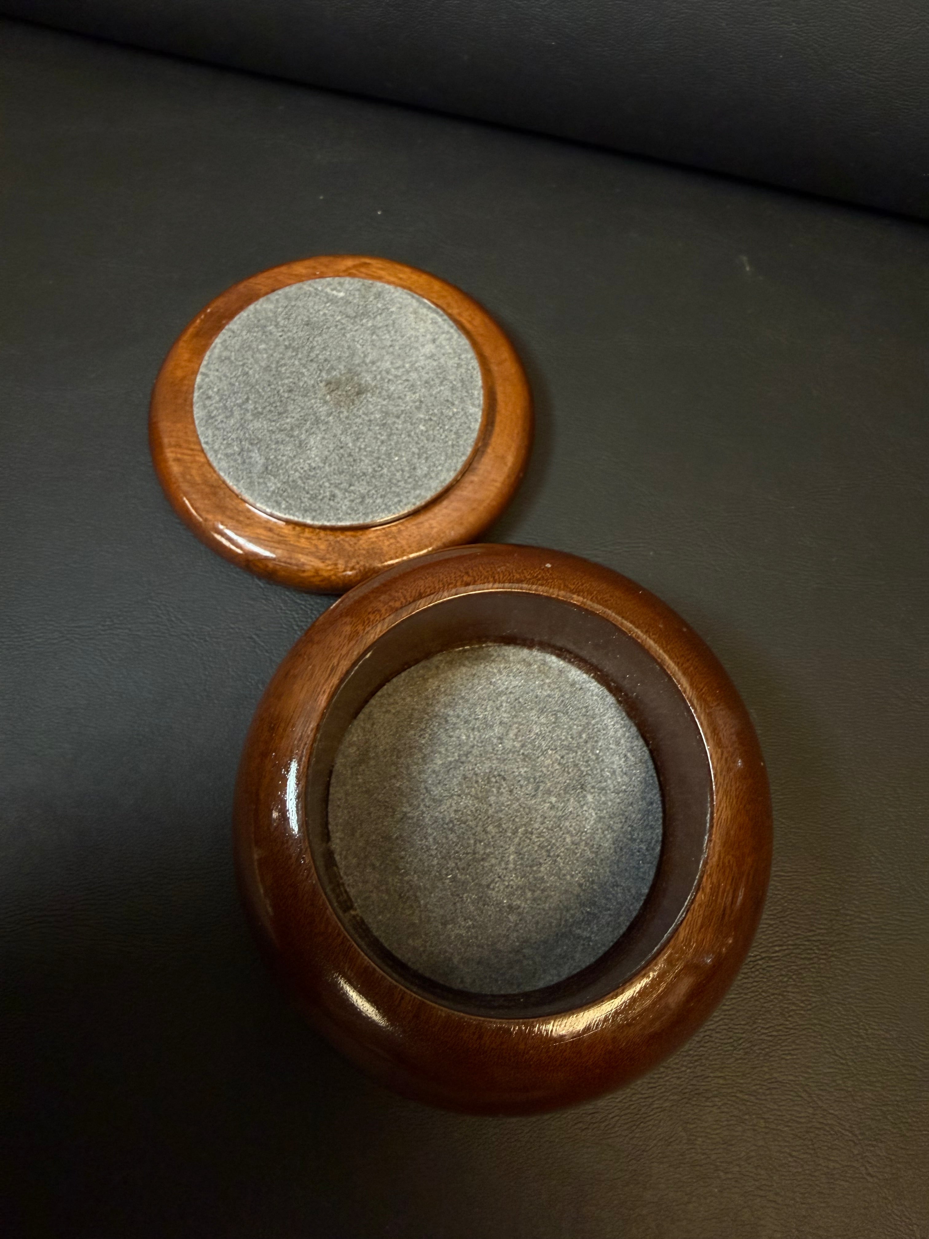 Vintage Brazilian Wood & Polished Agate Inlay Trinket Box – Mid-Century Jewelry/Keepsake Case