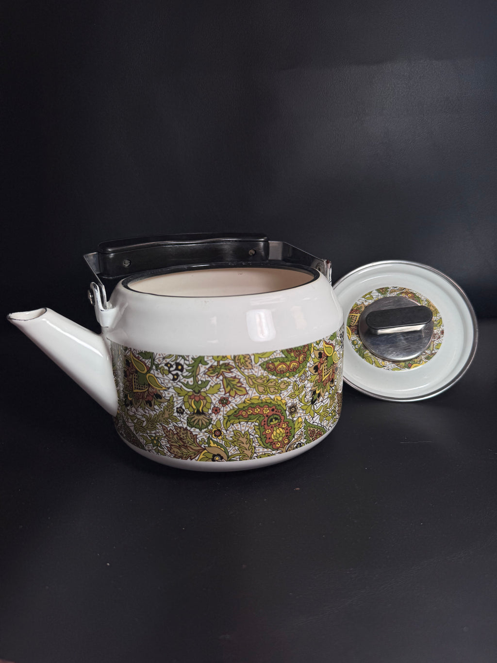 Vintage 1970s Enamel Paisley Tea Kettle