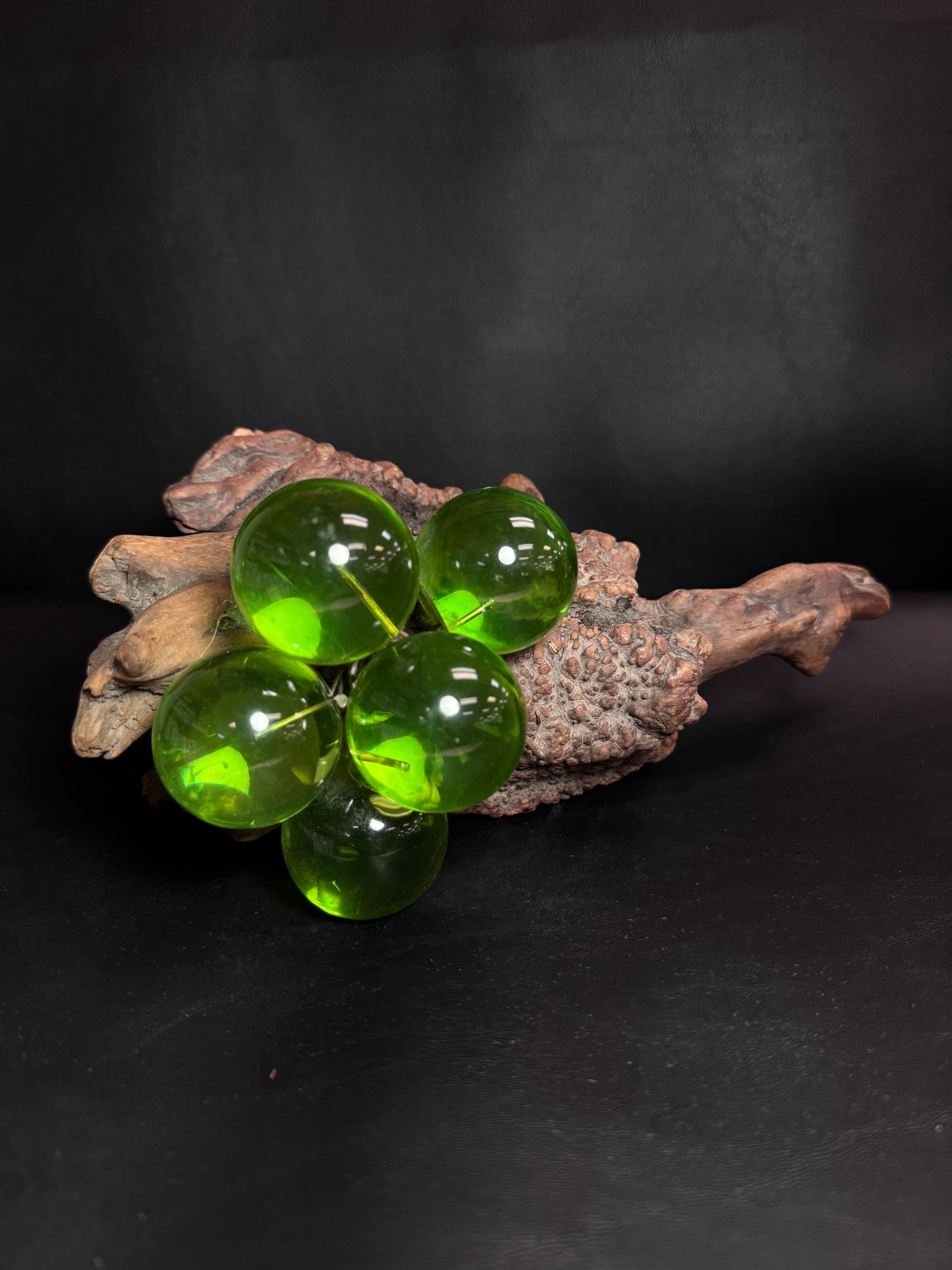 Vintage Green Lucite Grape Cluster on Driftwood
