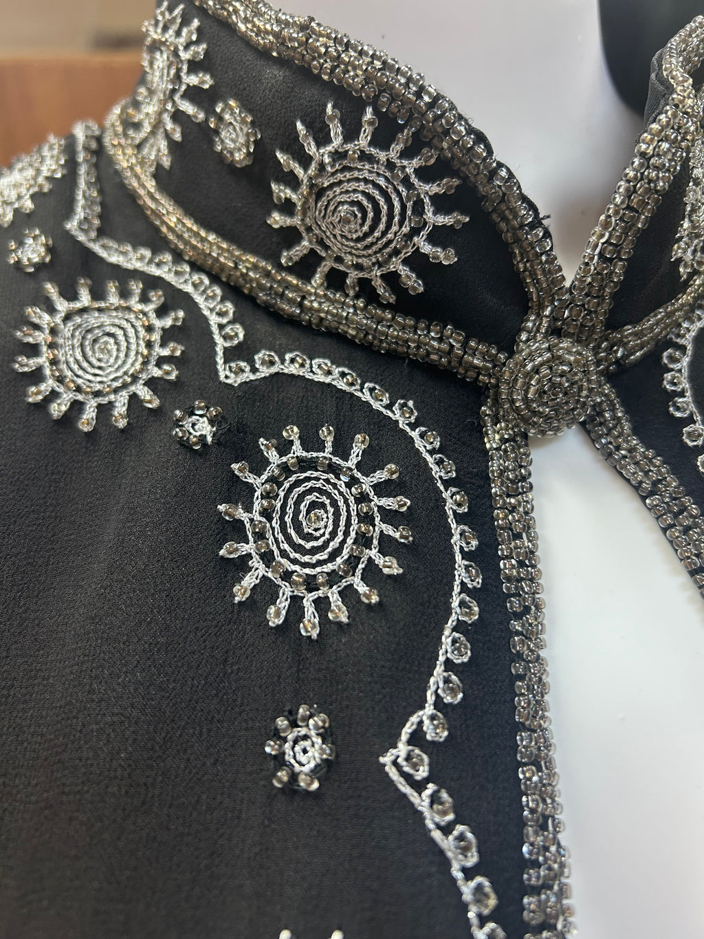 Vintage Silk Silver-Beaded Evening Jacket