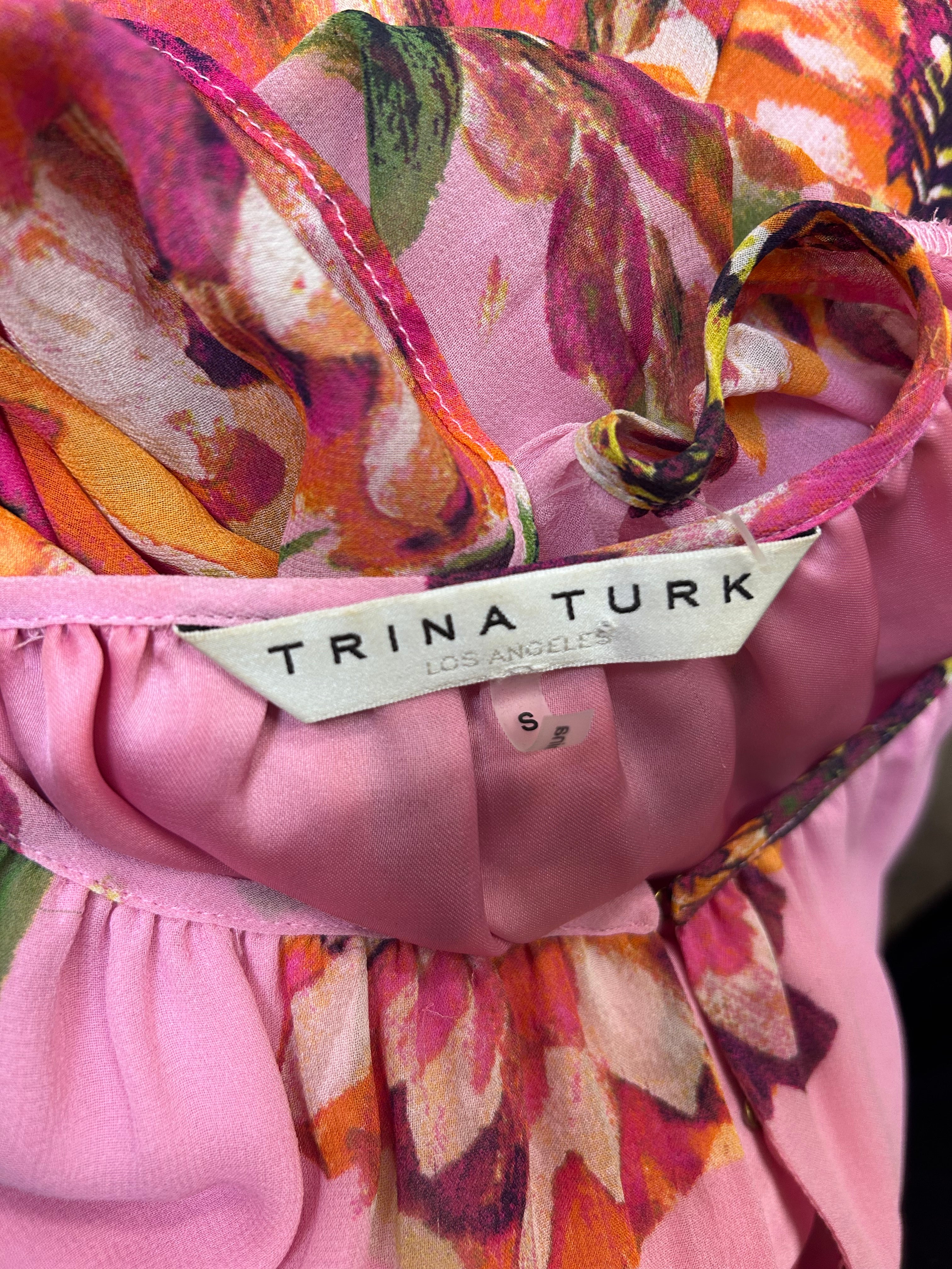 Trina Turk Road Trip Floral Silk A-line Tiered Midi Dress