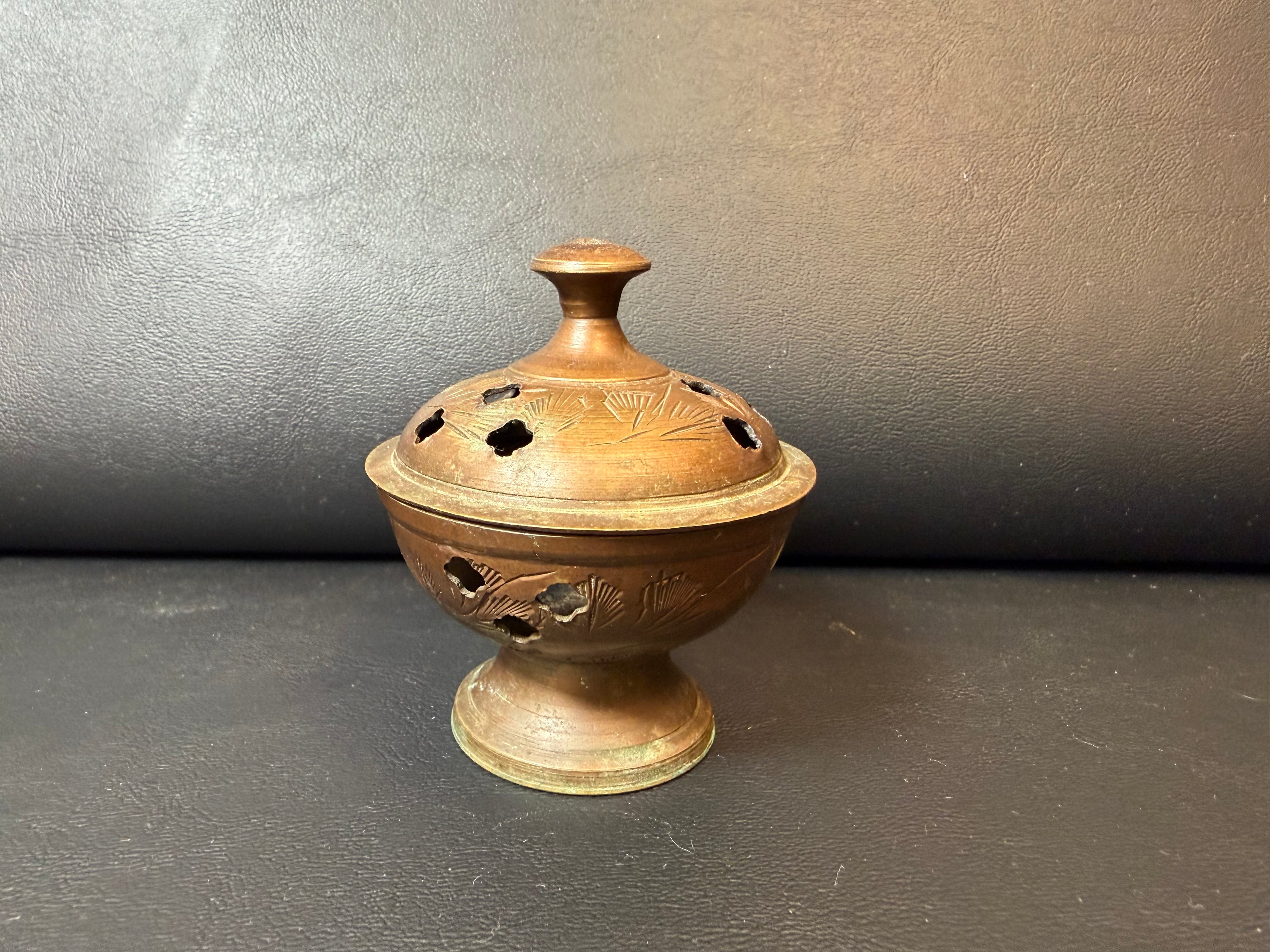 Vintage Etched Brass Incense Burner / Censer