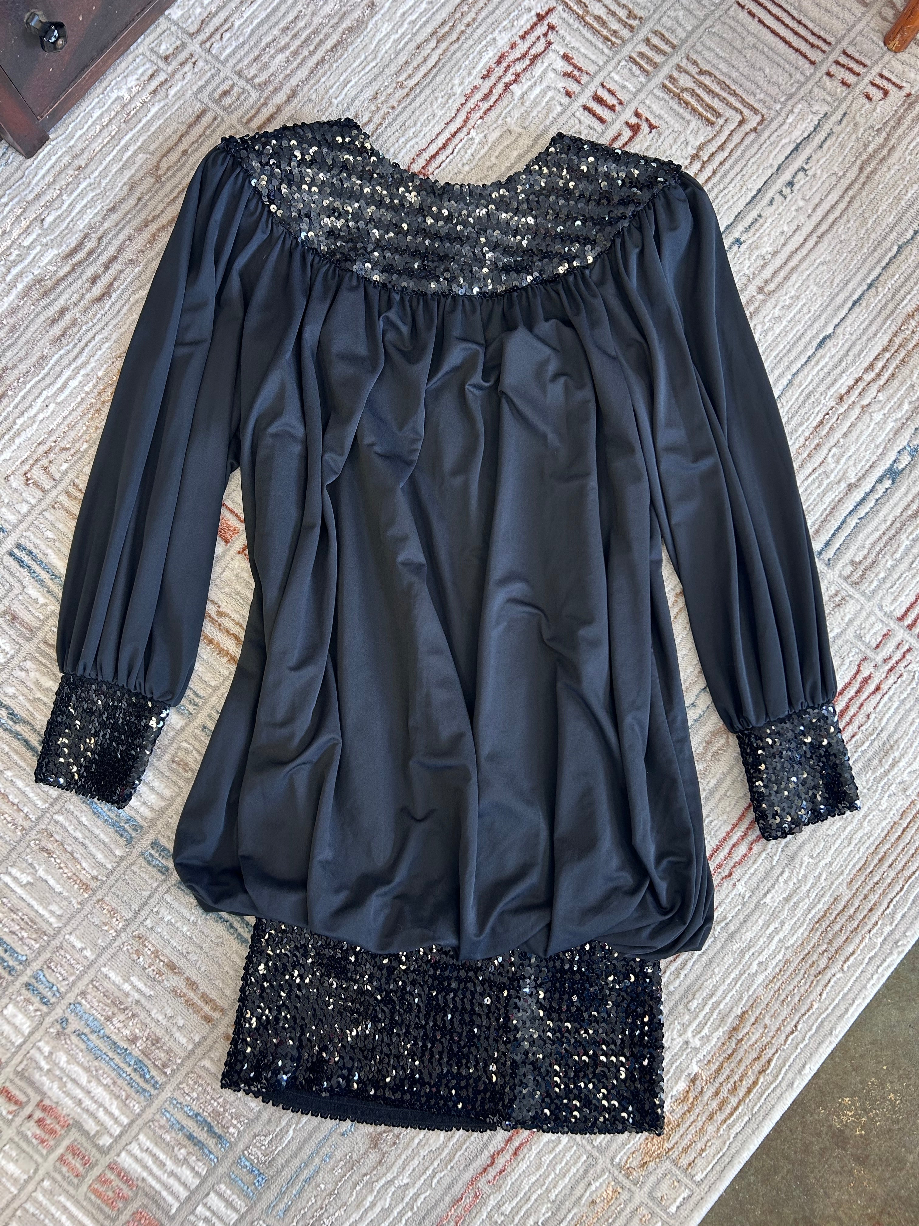 Vintage 80s Shuet Young for HW Collections Sequin Bubble Dress - Black