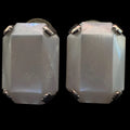 Vintage Large Rectangular Iridescent White Stone Post Earrings