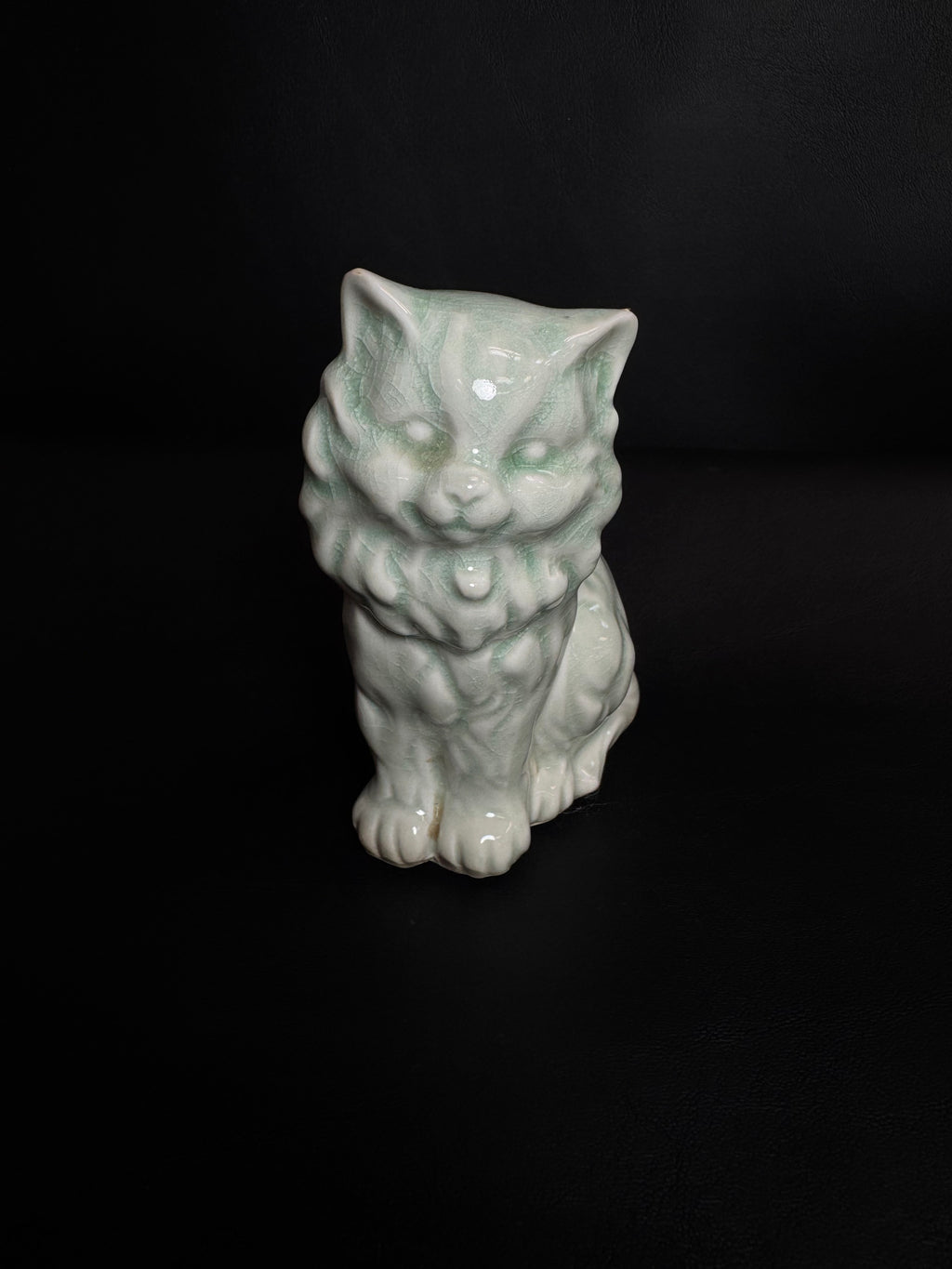 Vintage Mid-Century Celadon Crackle Glaze Persian Cat
