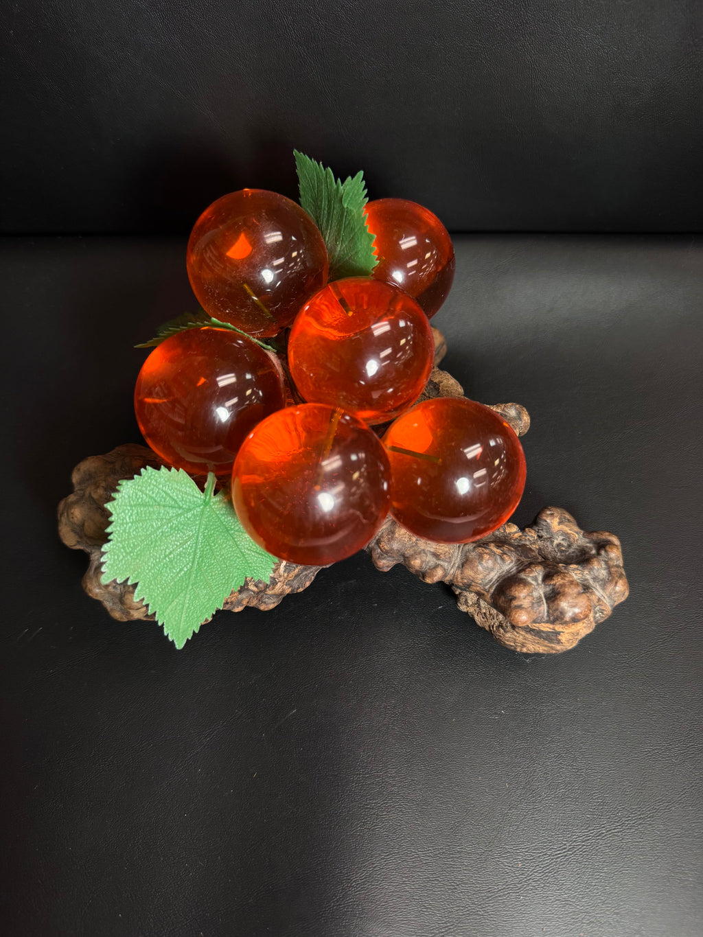 Vintage Amber Lucite Grape Cluster on Driftwood