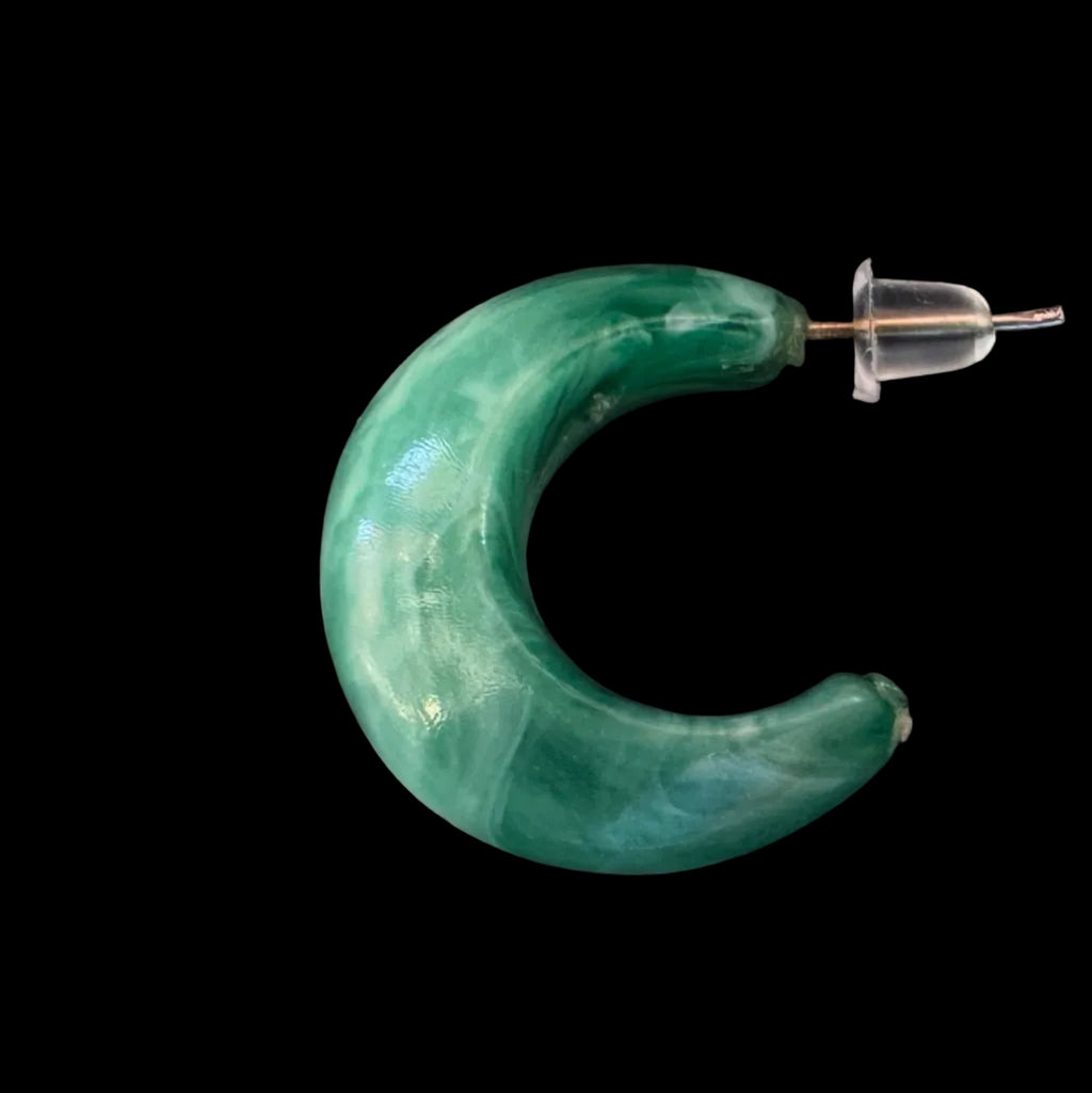 Vintage Green Faux Jade Marbleized Acrylic Hoop Earrings
