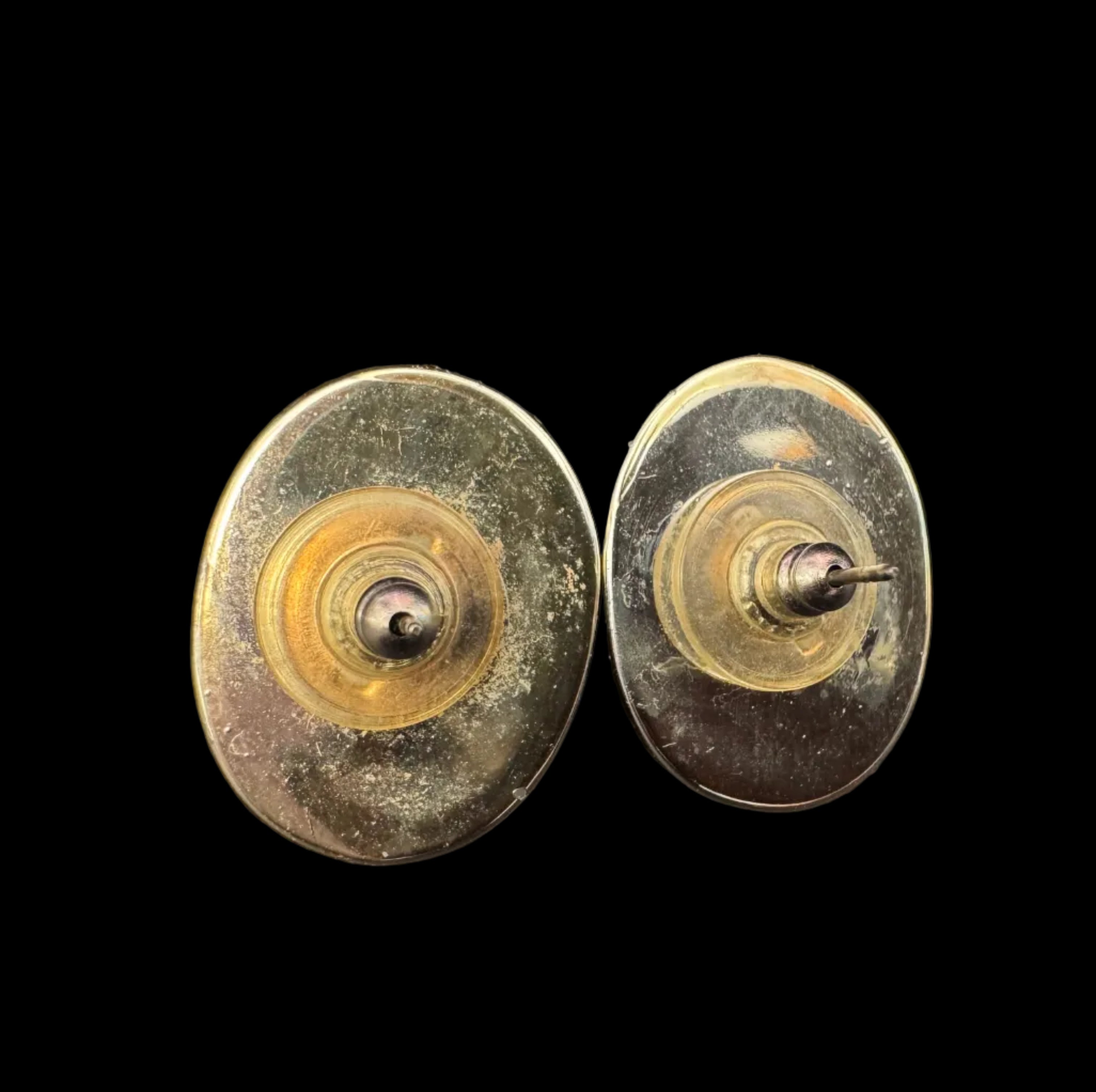Vintage Oval Navy Blue Cabochon Stud Earrings