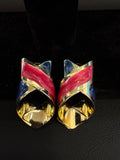 Vintage 1980s Enamel Abstract Swirl Earrings