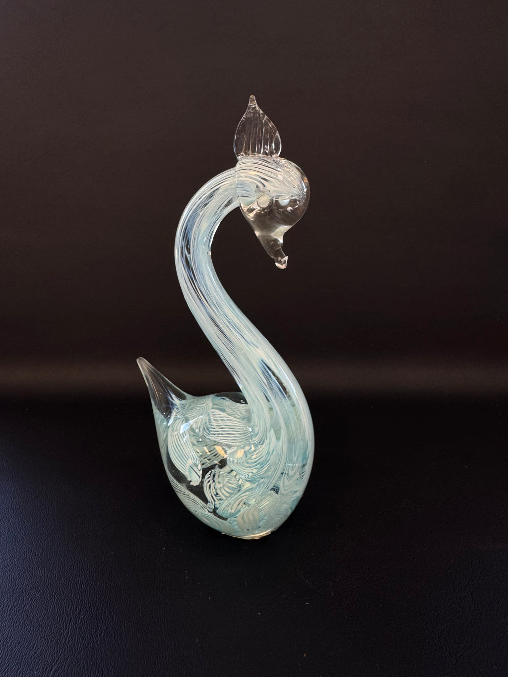 Vintage Murano Zanfirico Art Glass Swan – Blue & White Filigree