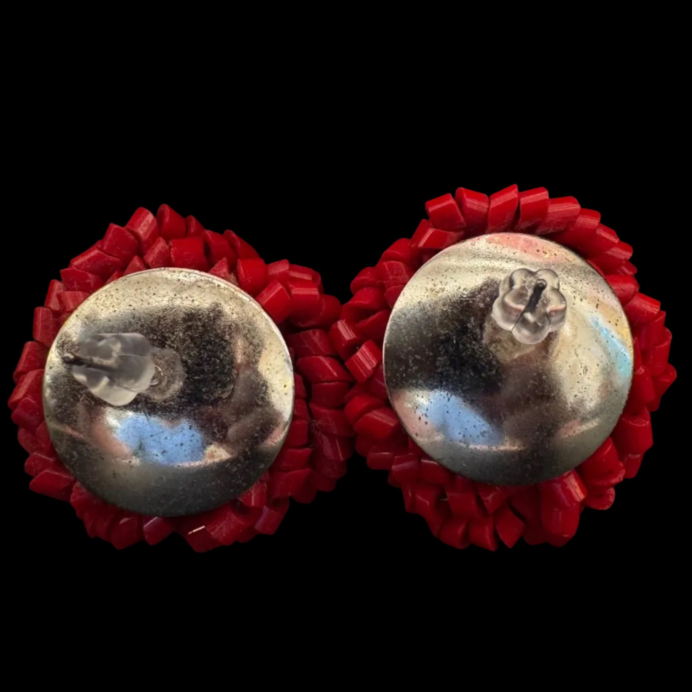 Vintage 1960s Red Bugle Bead Cluster Post Earrings