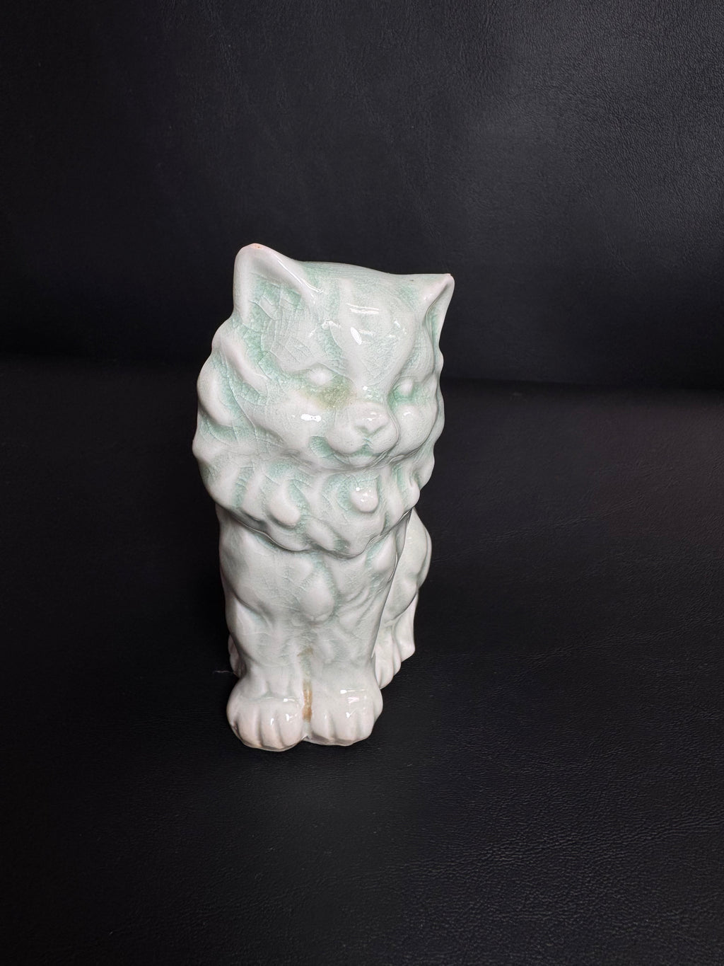 Vintage Mid-Century Celadon Crackle Glaze Persian Cat