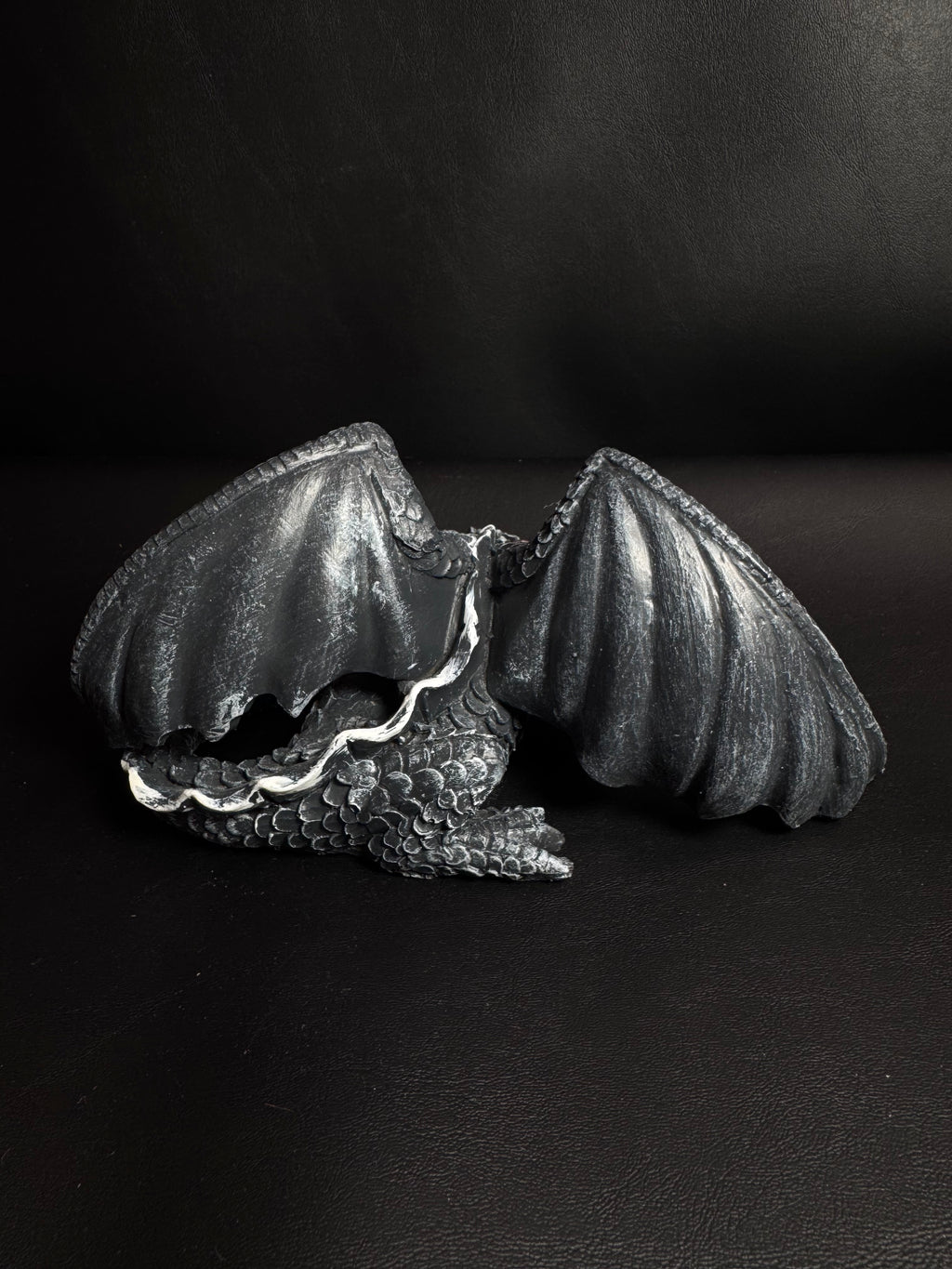 Gothic Black Dragon at Repose – Mythical Guardian Figurine