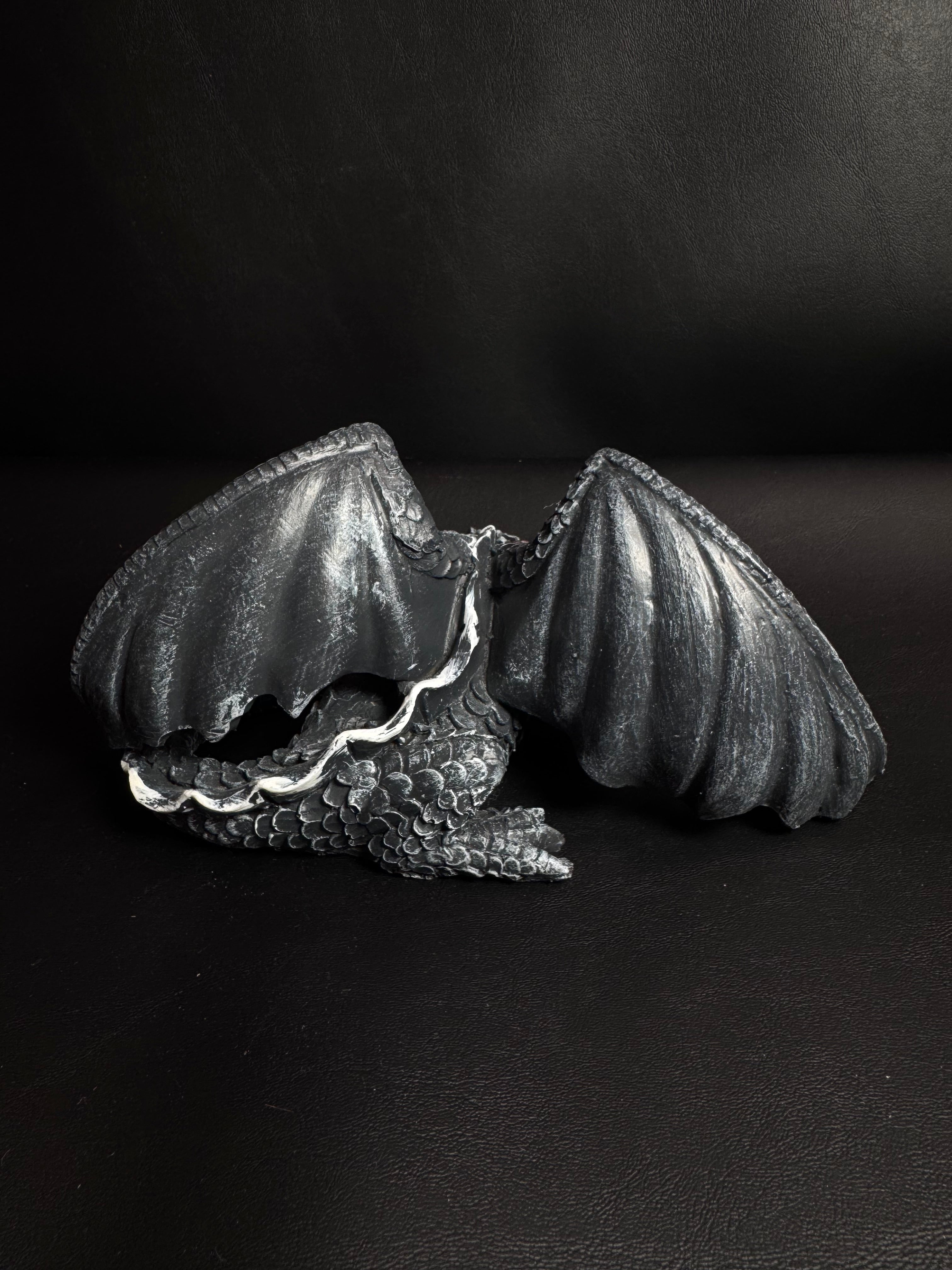 Gothic Black Dragon at Repose – Mythical Guardian Figurine