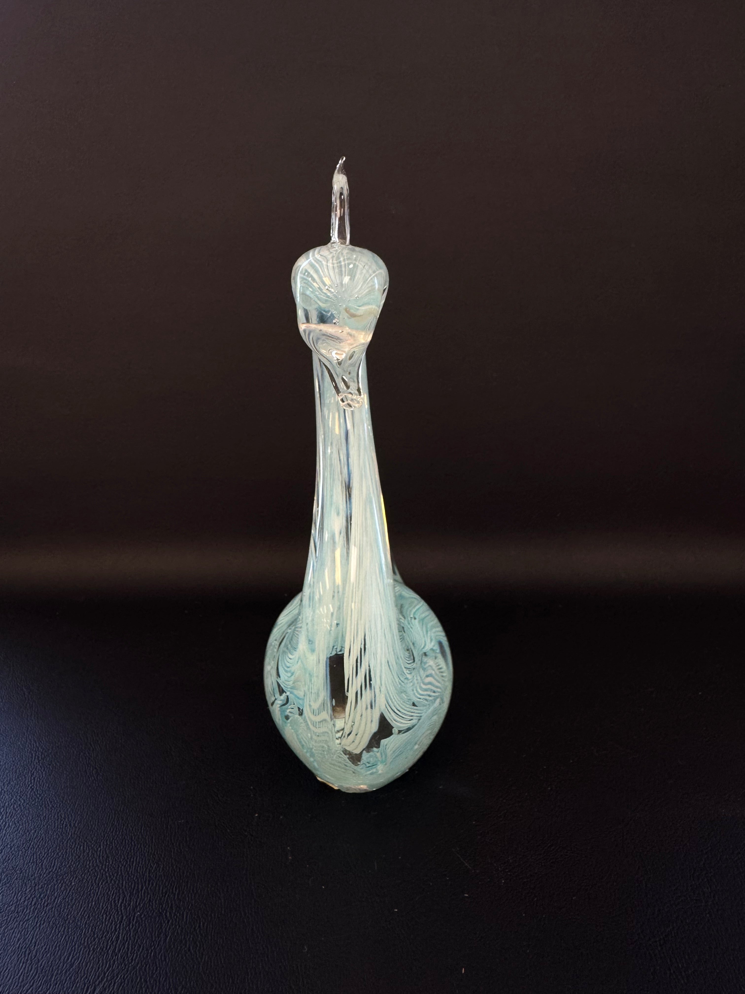 Vintage Murano Zanfirico Art Glass Swan – Blue & White Filigree