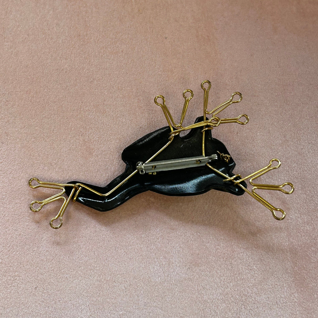 Articulated Mixed-Media Frog Brooch