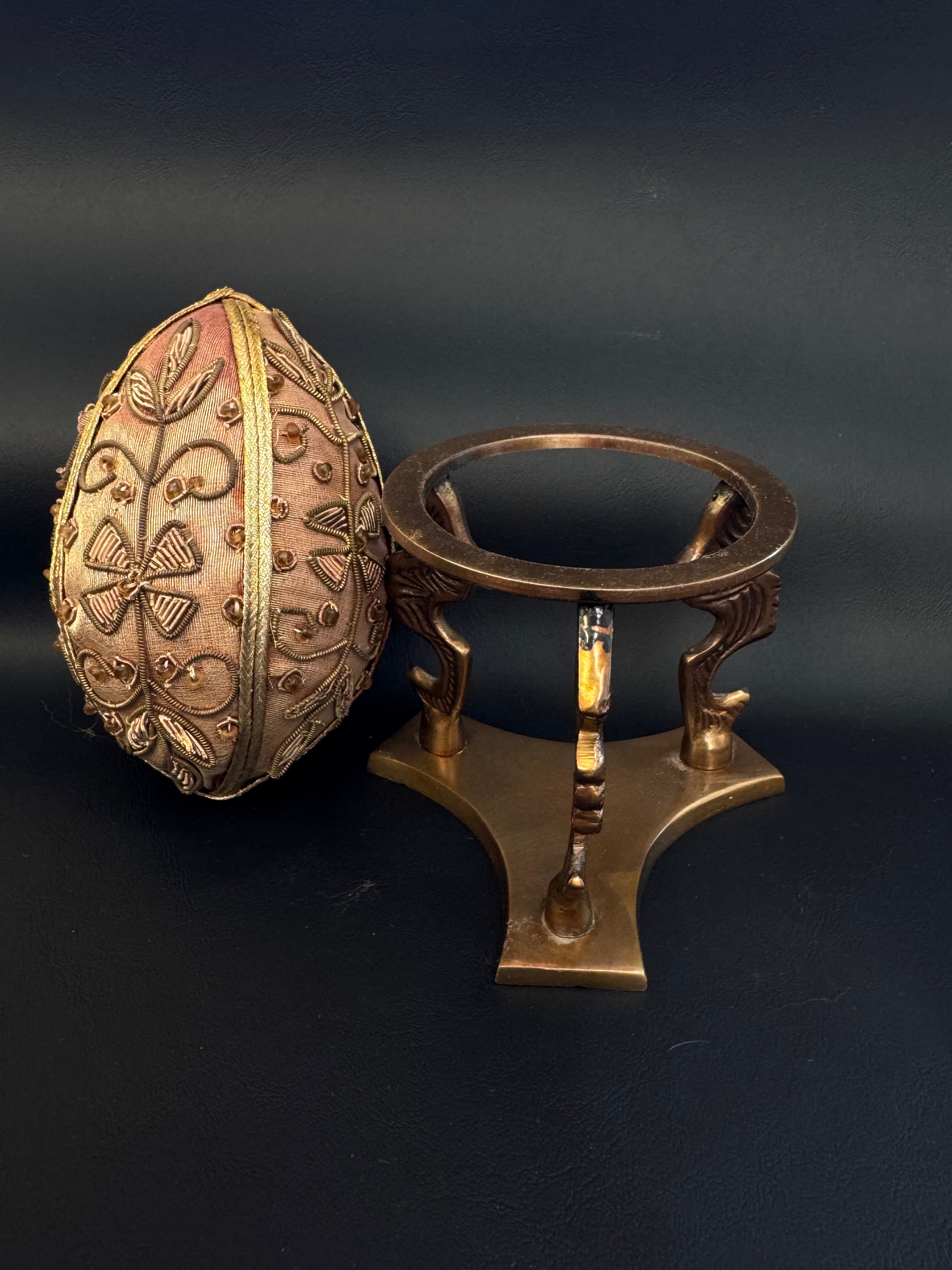 Zardozi Embroidered Decorative Egg with Brass Stand