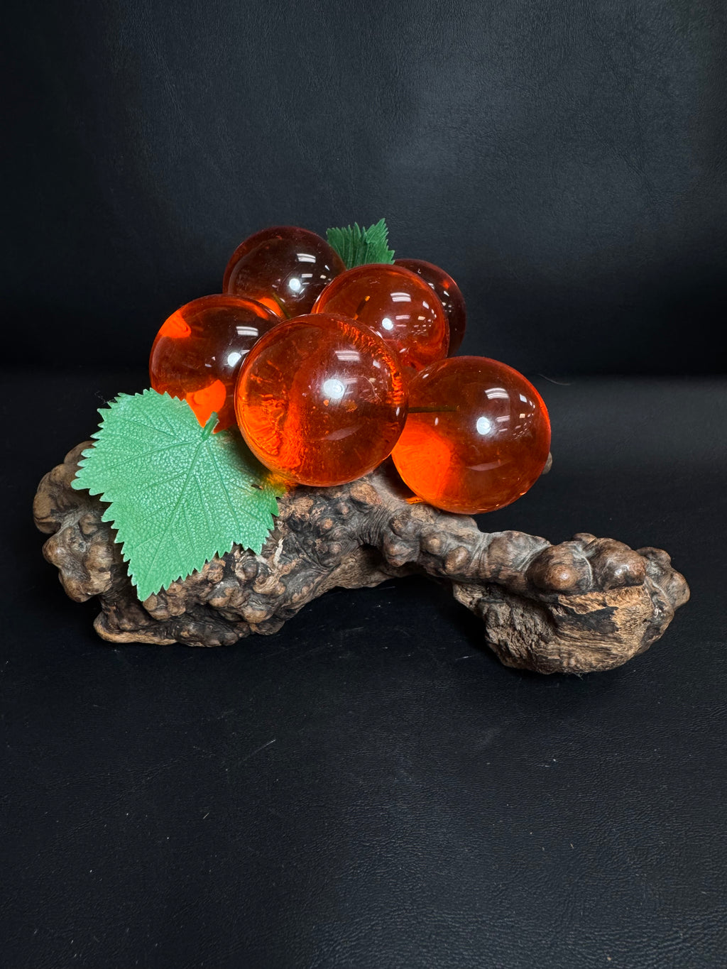 Vintage Amber Lucite Grape Cluster on Driftwood