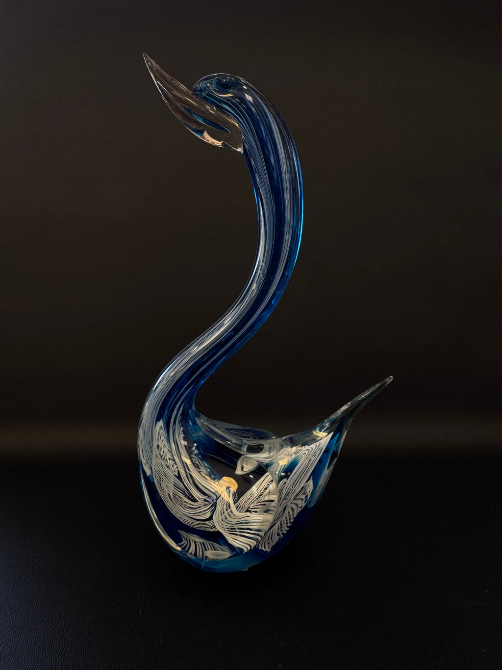 Vintage V. Nason & C. Murano Glass Swan – Cobalt Latticino