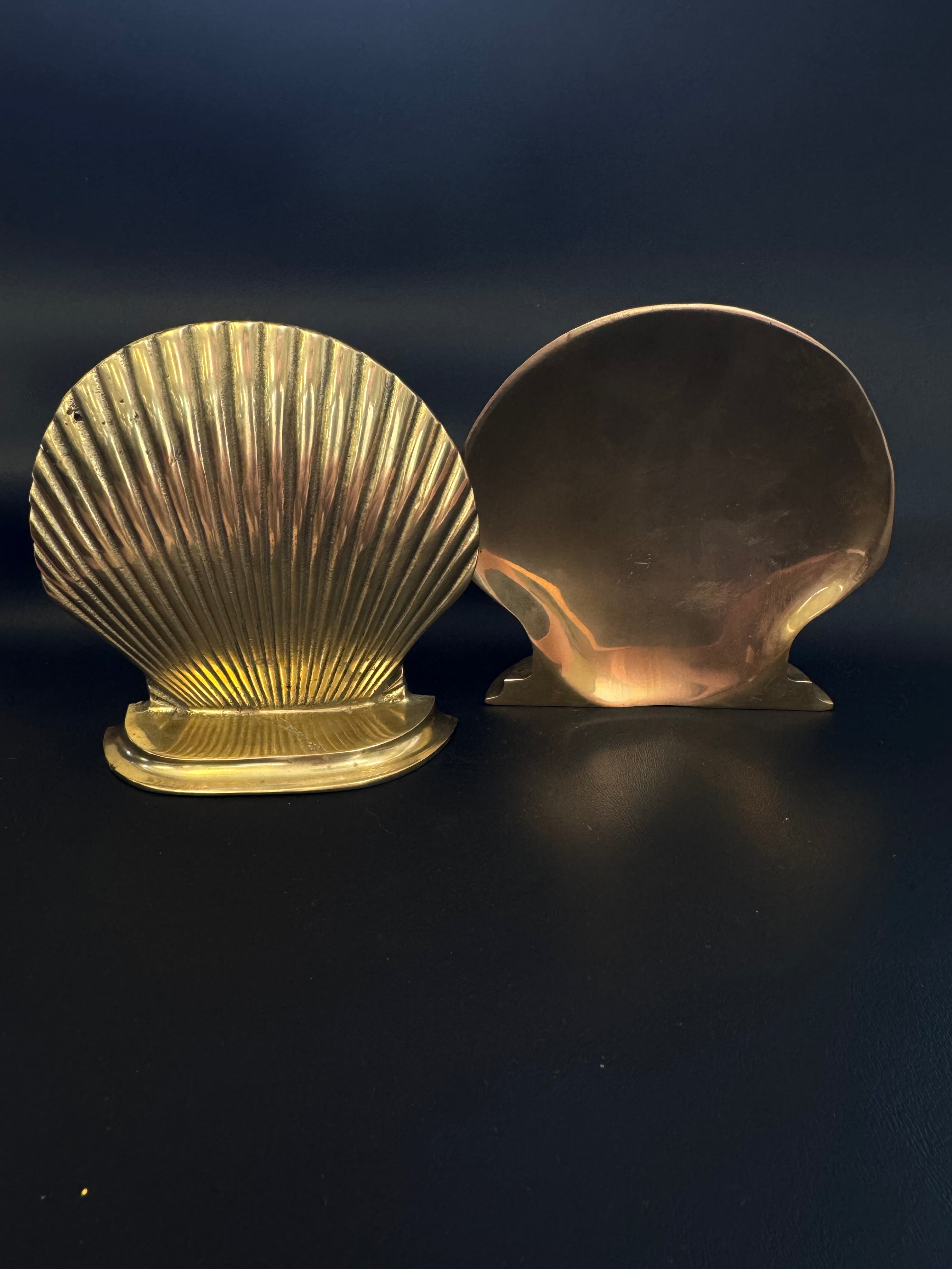 Vintage Solid Brass Scallop Shell Bookends