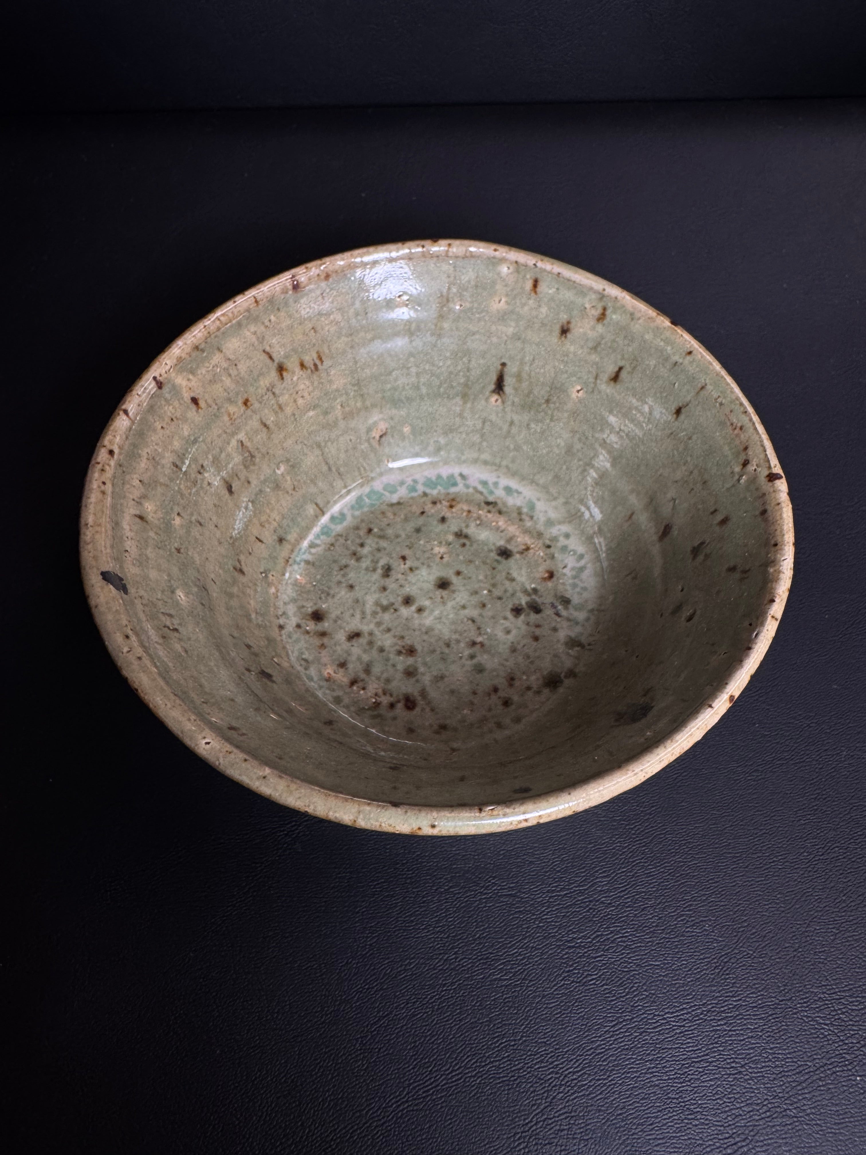 Studio Pottery Celadon Green Flared Bowl