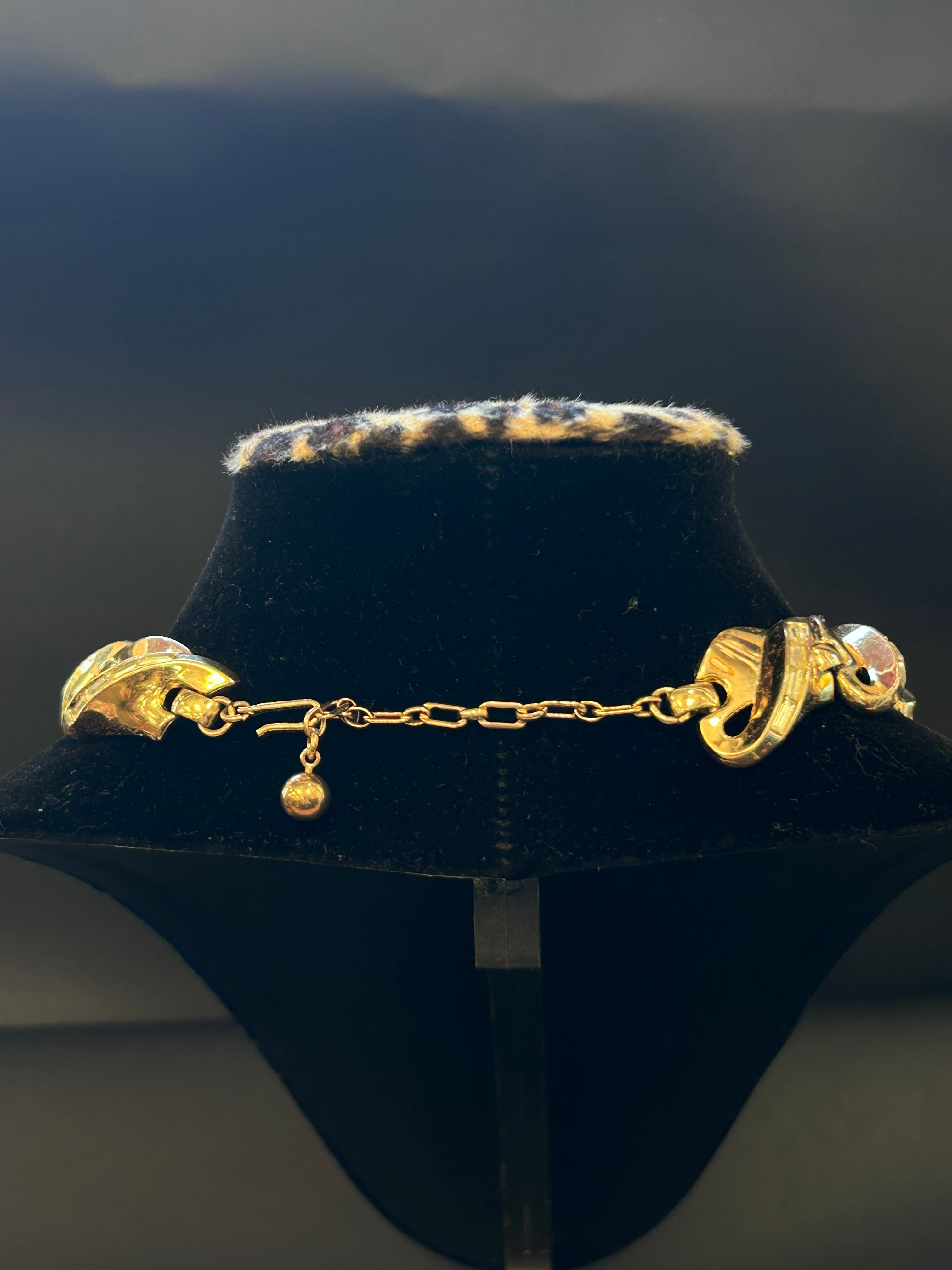 Vintage Gold-Tone Baguette Rhinestone Link Necklace