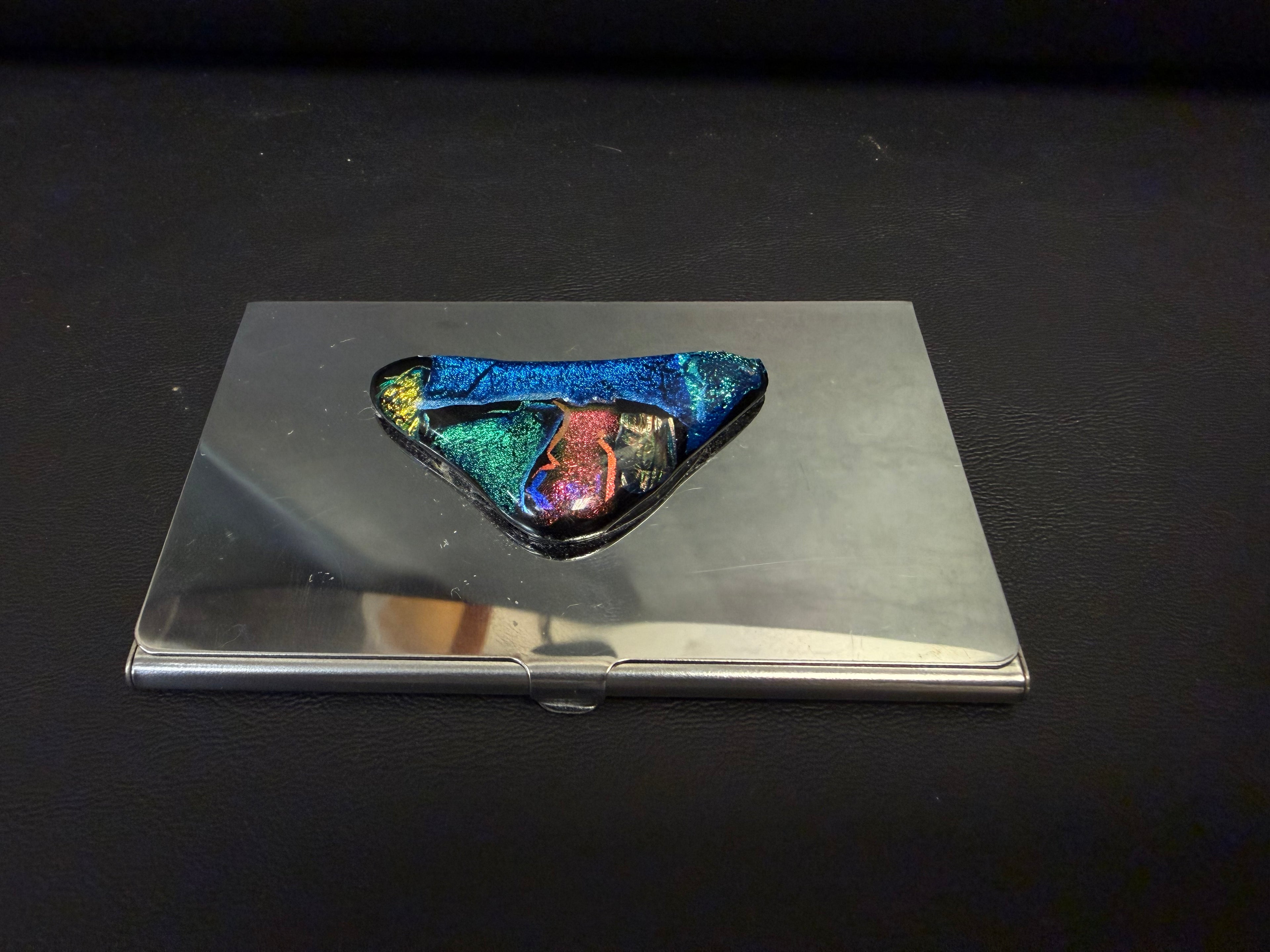 stainless steel business card holder featuring a polished mirror finish