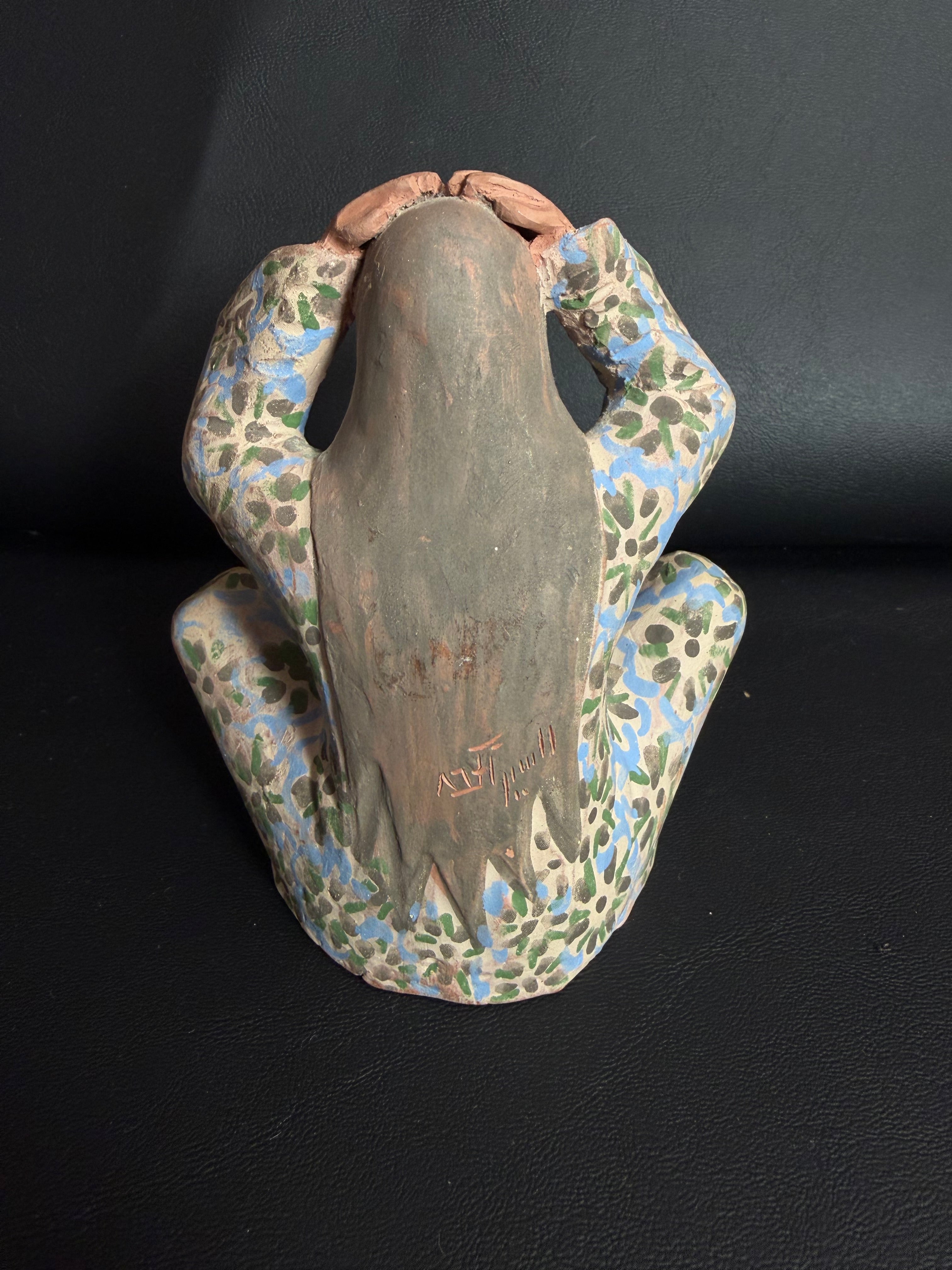 Vintage Signed Studio Art Pottery Sculpture – Woman with Broken Olla Pot, Hand-Painted Terracotta