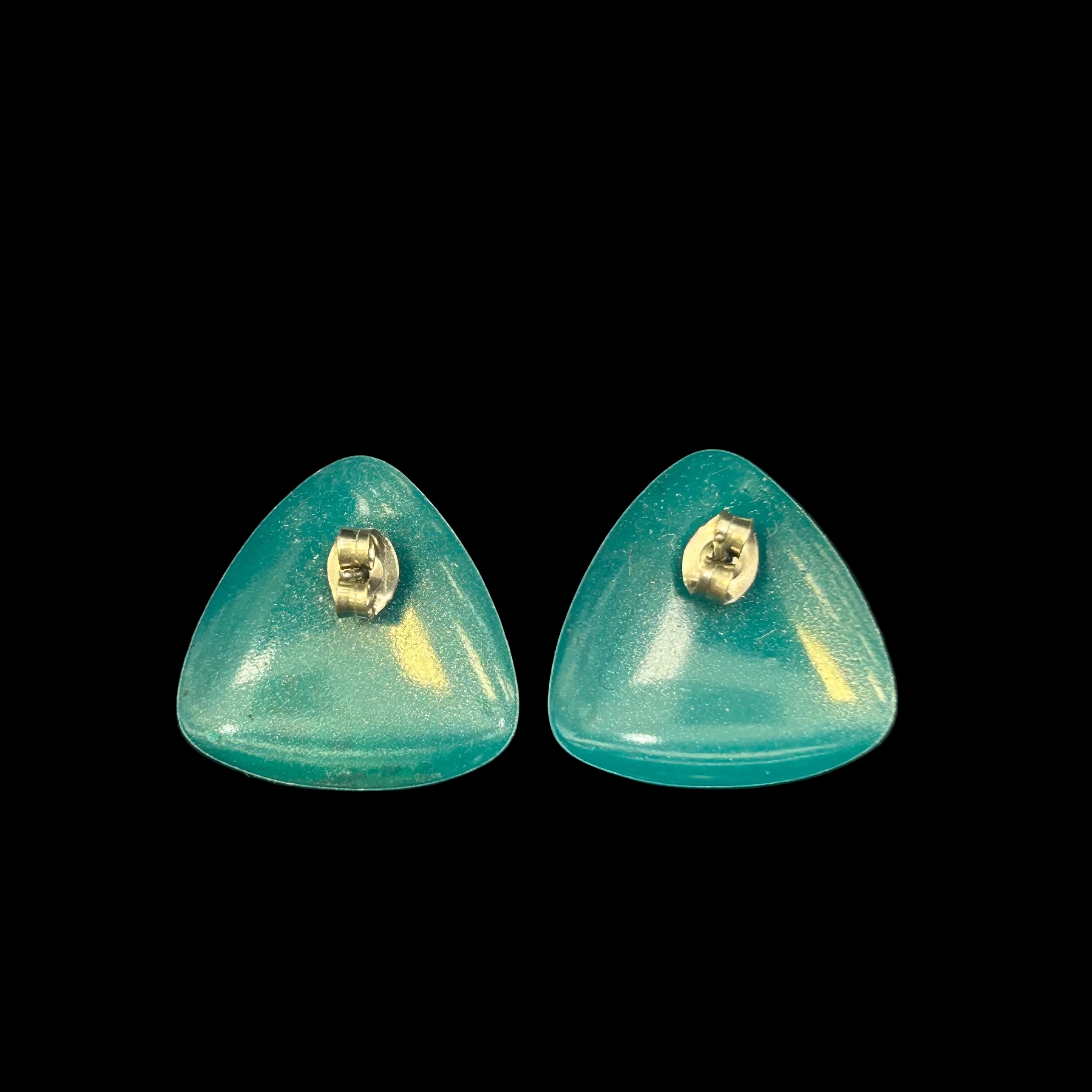 Vintage Teal Triangle Cabochon Stud Earrings