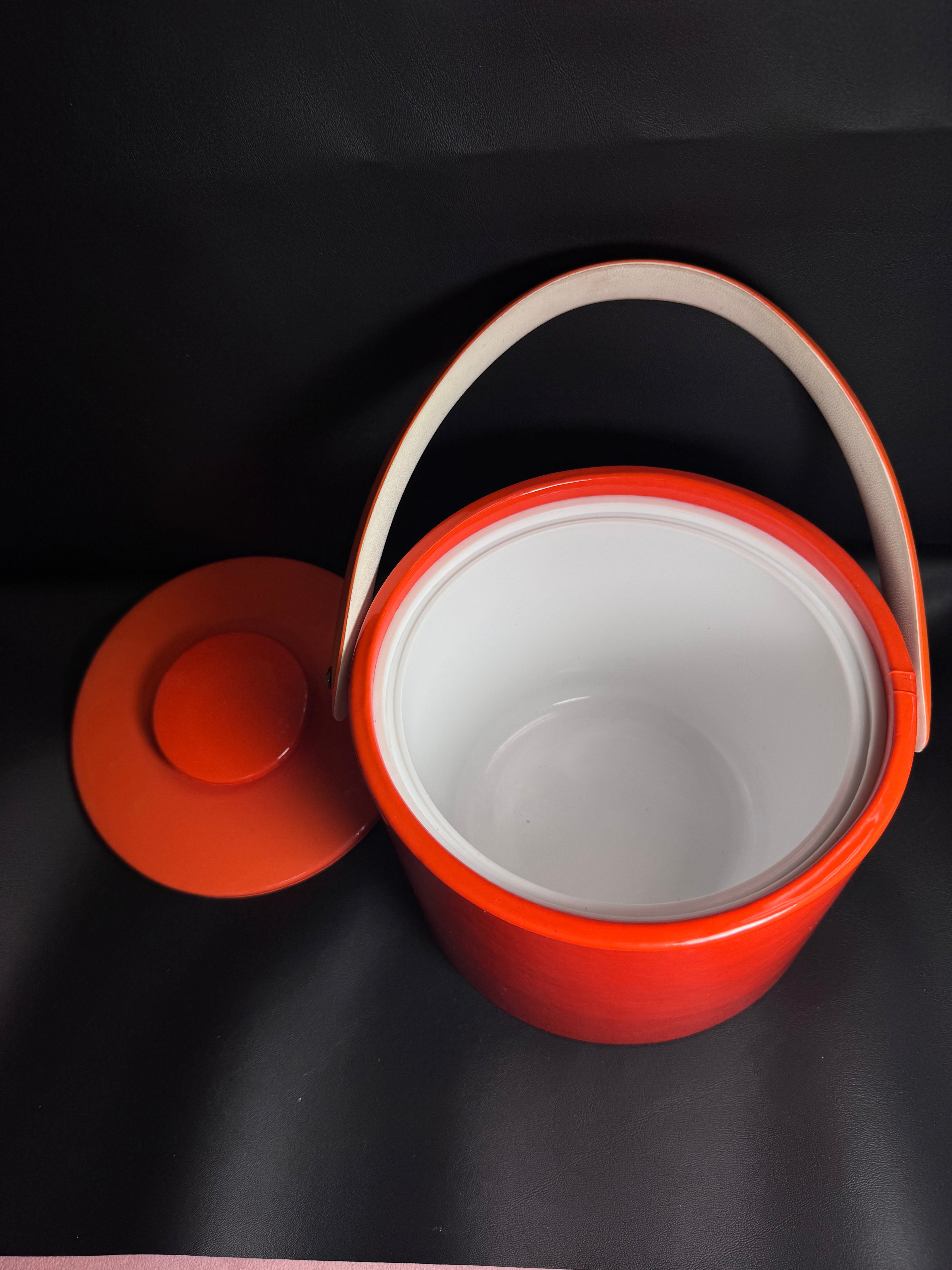 Vintage Mid-Century Modern Atomic Orange Vinyl Ice Bucket – Retro Barware