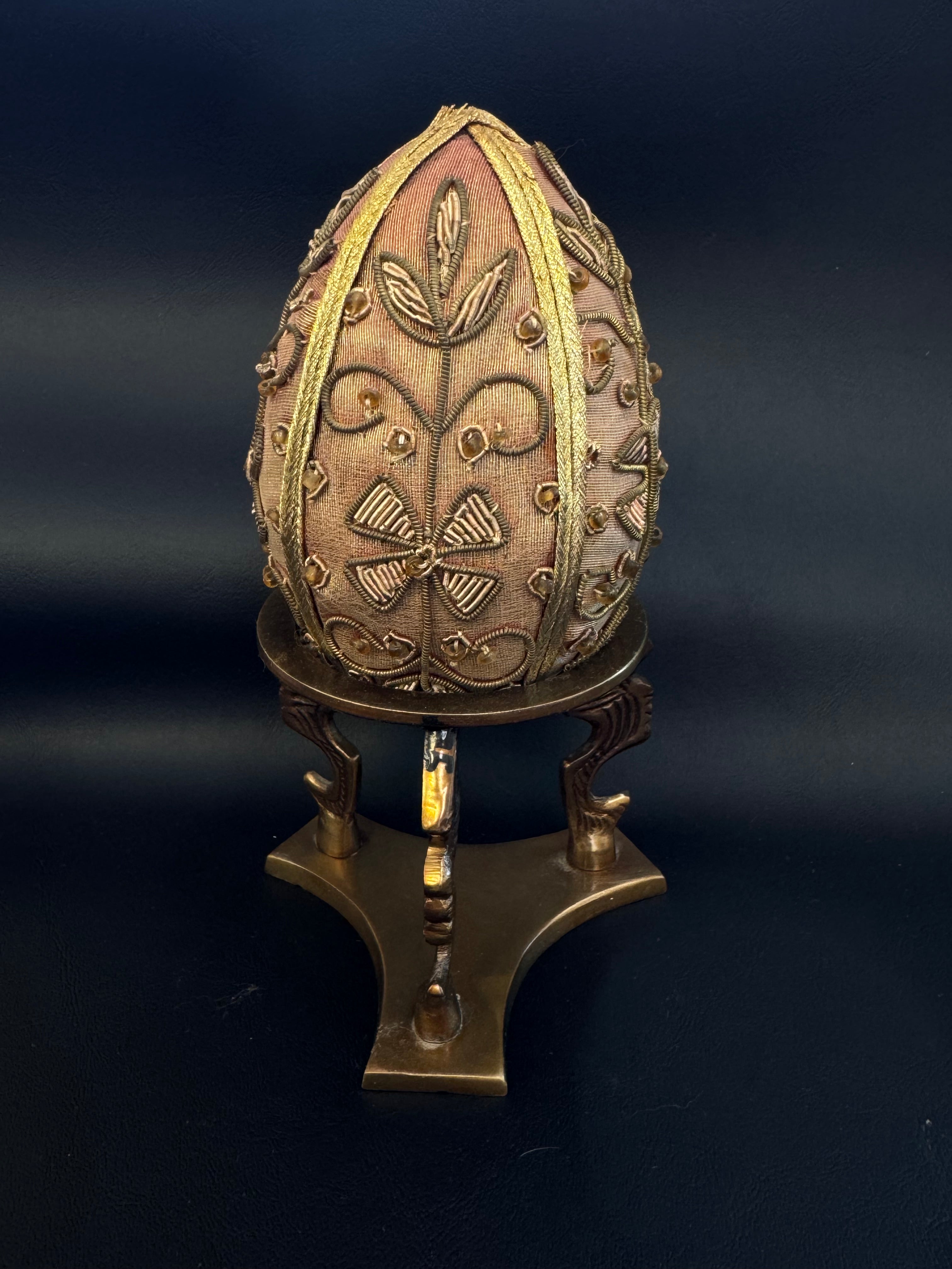 Zardozi Embroidered Decorative Egg with Brass Stand