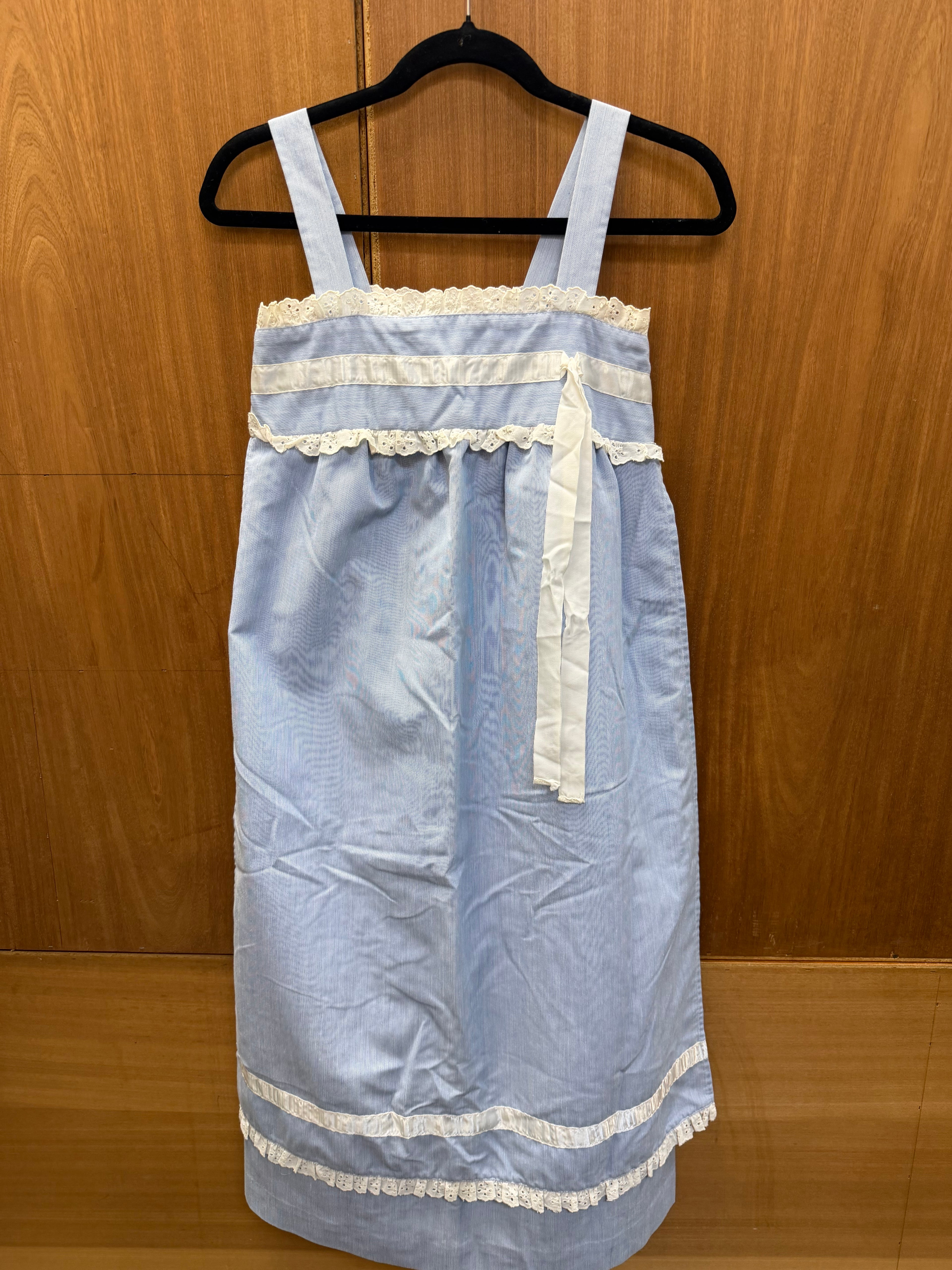 1970s Vicky Vaughn Blue & White Striped Cottagecore Dress