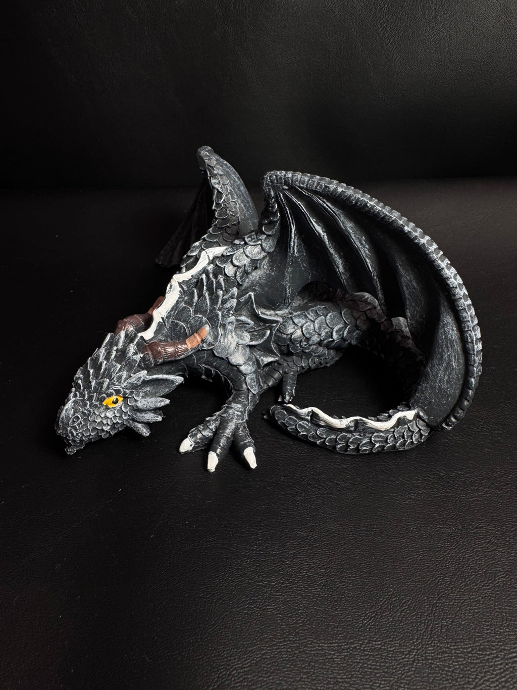 Gothic Black Dragon at Repose – Mythical Guardian Figurine