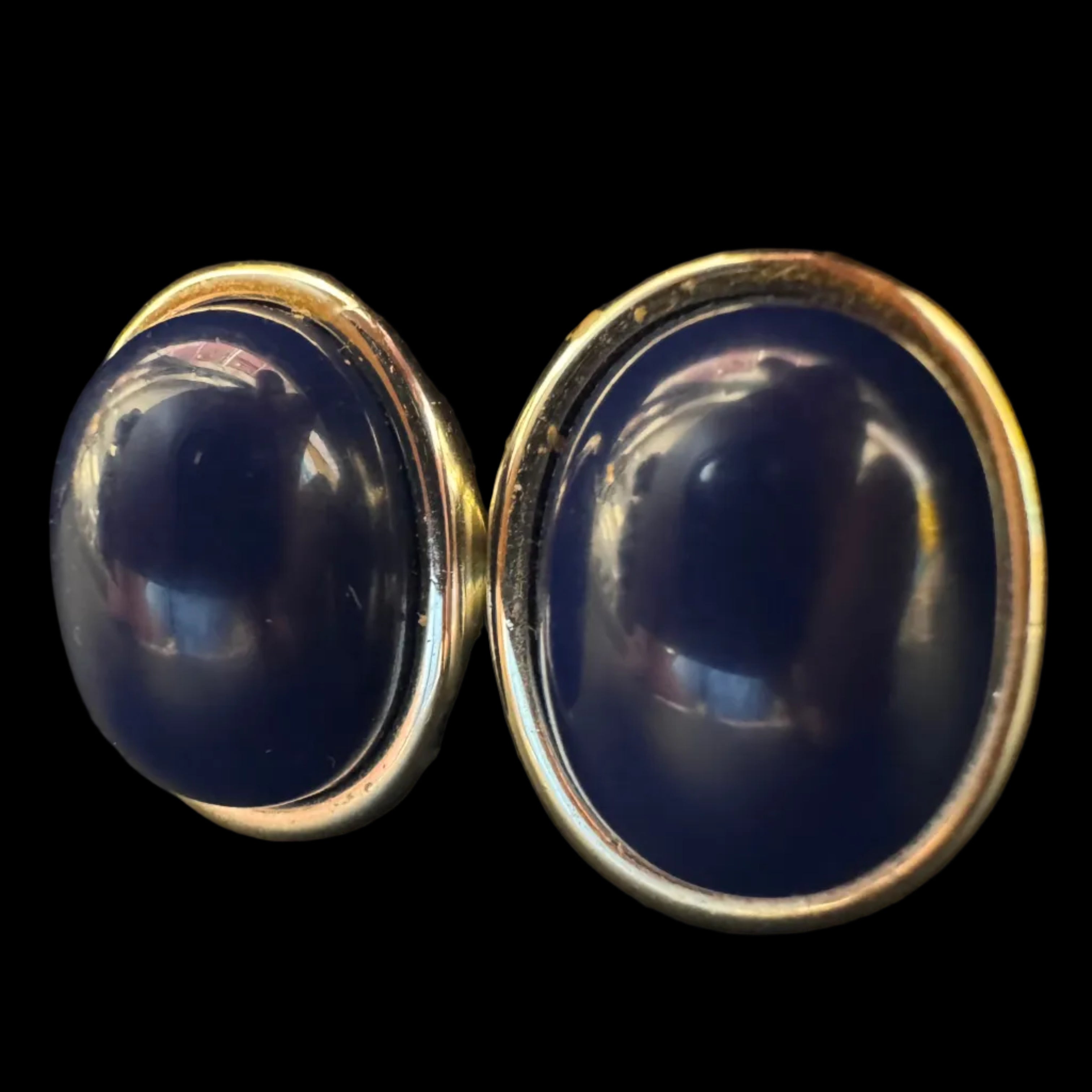 Vintage Oval Navy Blue Cabochon Stud Earrings
