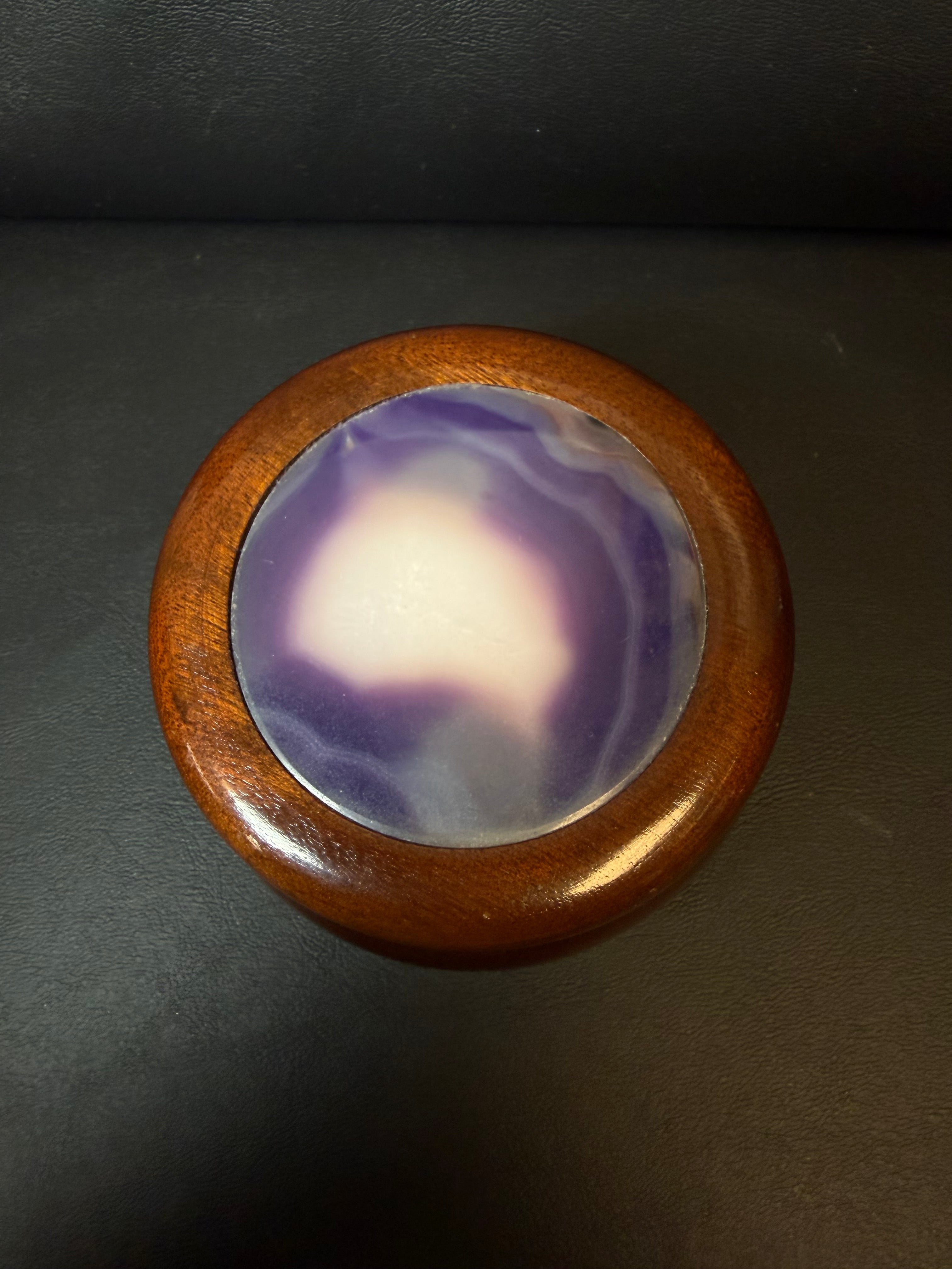 Vintage Brazilian Wood & Polished Agate Inlay Trinket Box – Mid-Century Jewelry/Keepsake Case