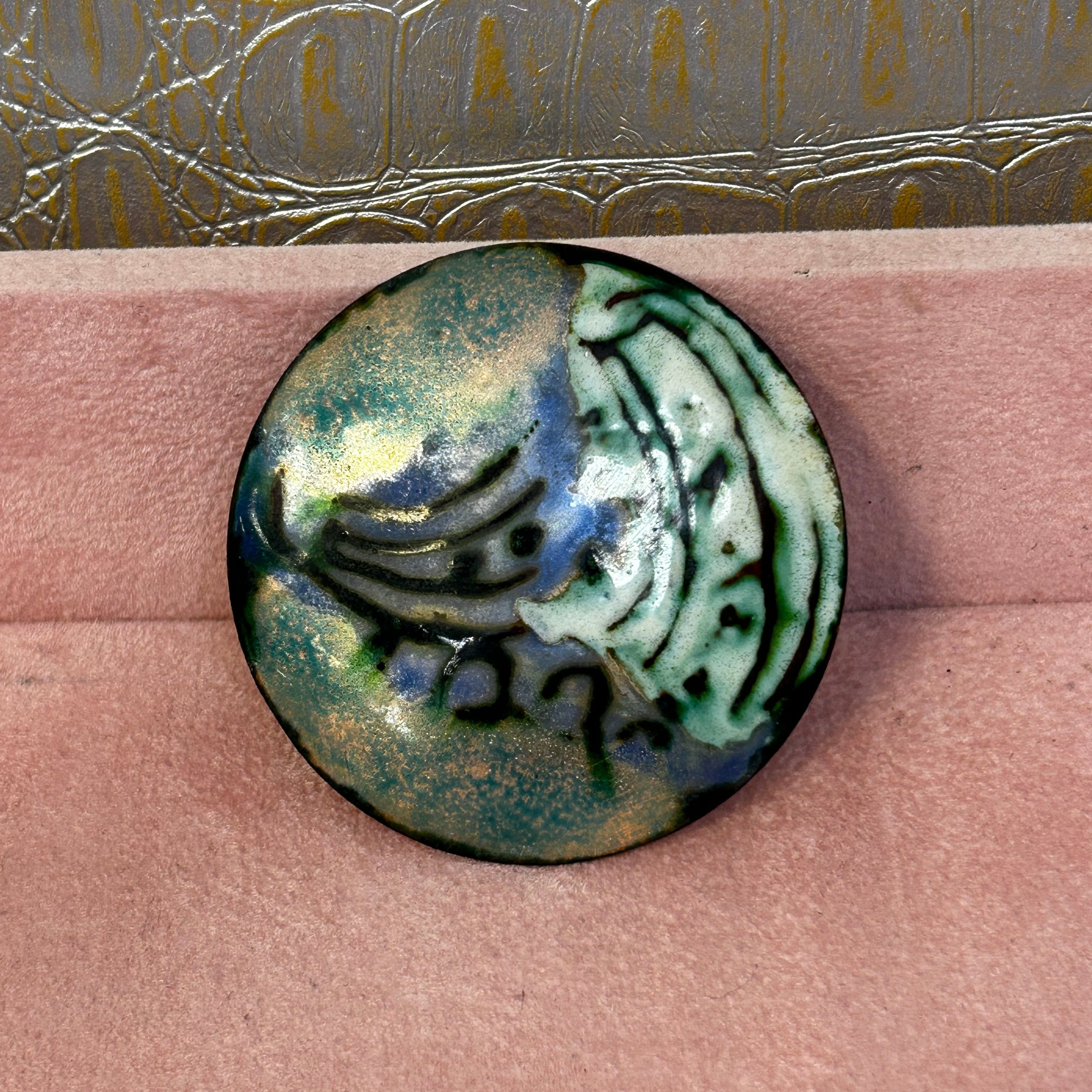 Vintage Enameled Abstract Disc Brooch
