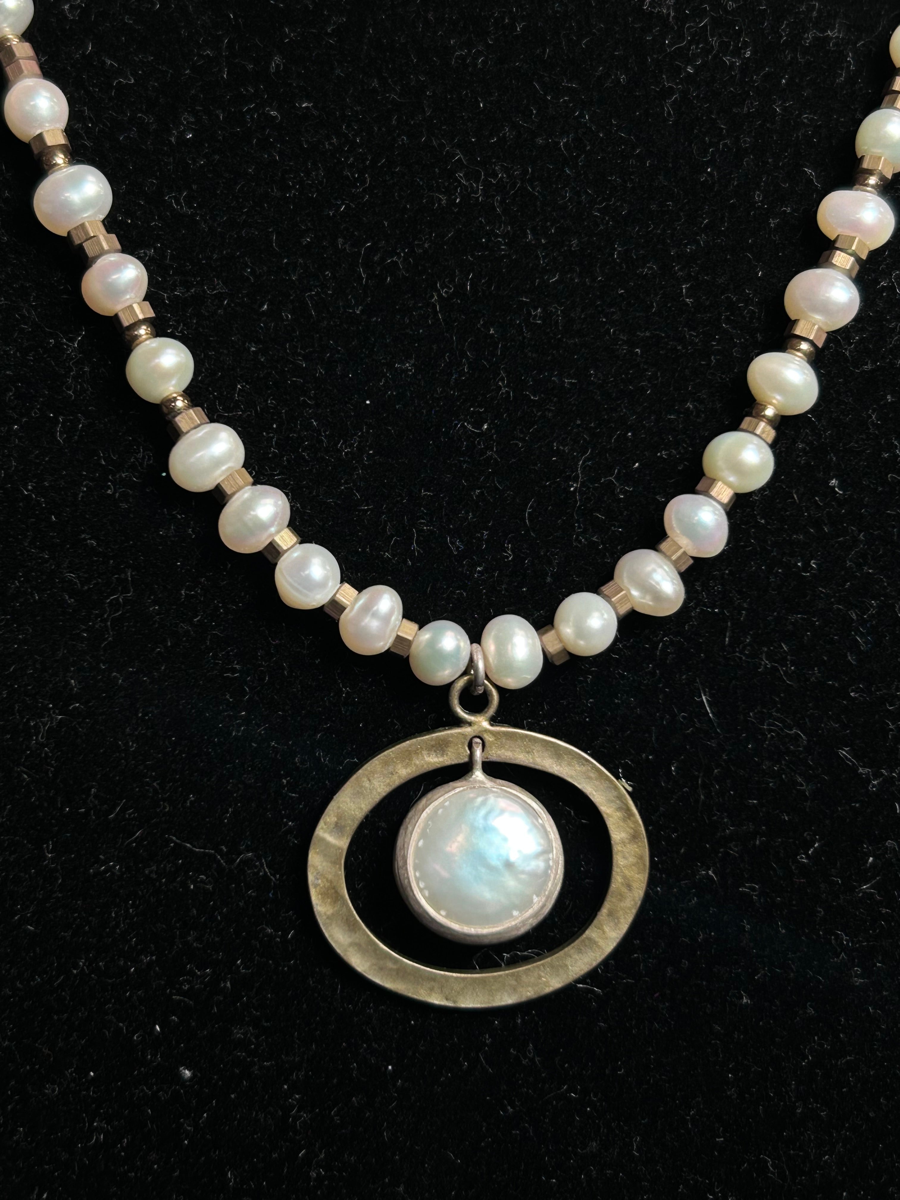 Silpada "Orbit" Freshwater Pearl & Brass Necklace